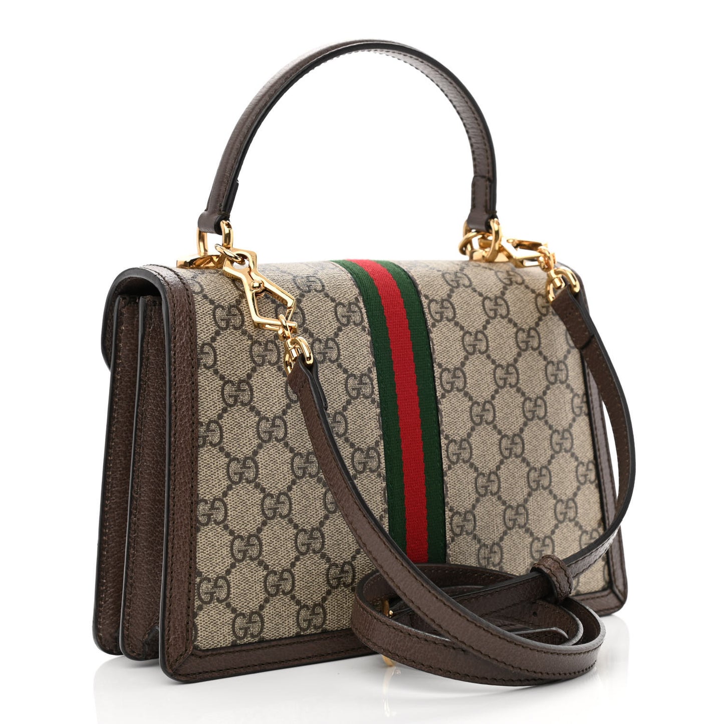 GG Supreme Monogram Textured Dollar Calfskin Web Small Ophidia Padlock Top Handle Bag Beige Ebony New Acero