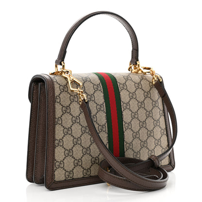 Gucci GG Supreme Monogram Textured Dollar Calfskin Web Small Ophidia Padlock Top Handle Bag Beige Ebony New Acero 3 of 11
