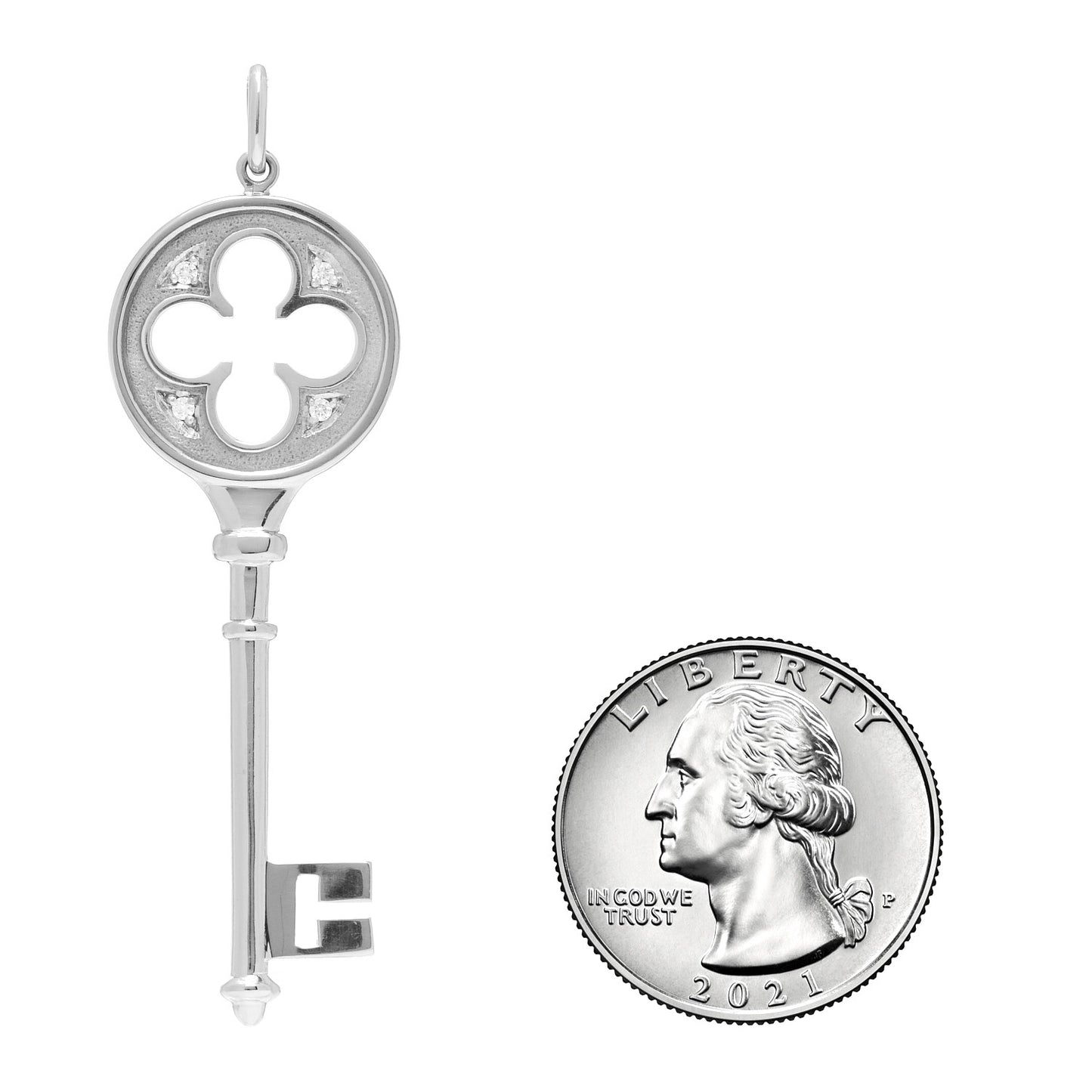 18K White Gold Diamond Quatrefoil Key Pendant