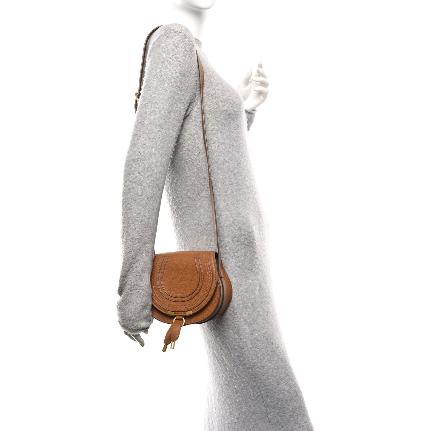 Grained Calfskin Small Marcie Saddle Bag Tan
