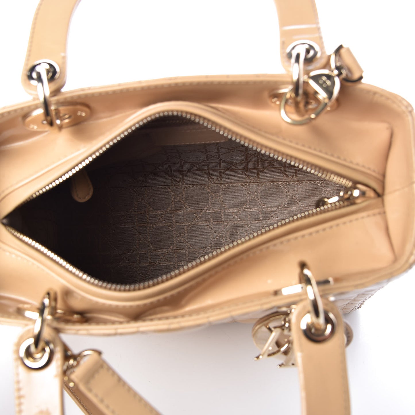 Patent Cannage Medium Lady Dior Beige