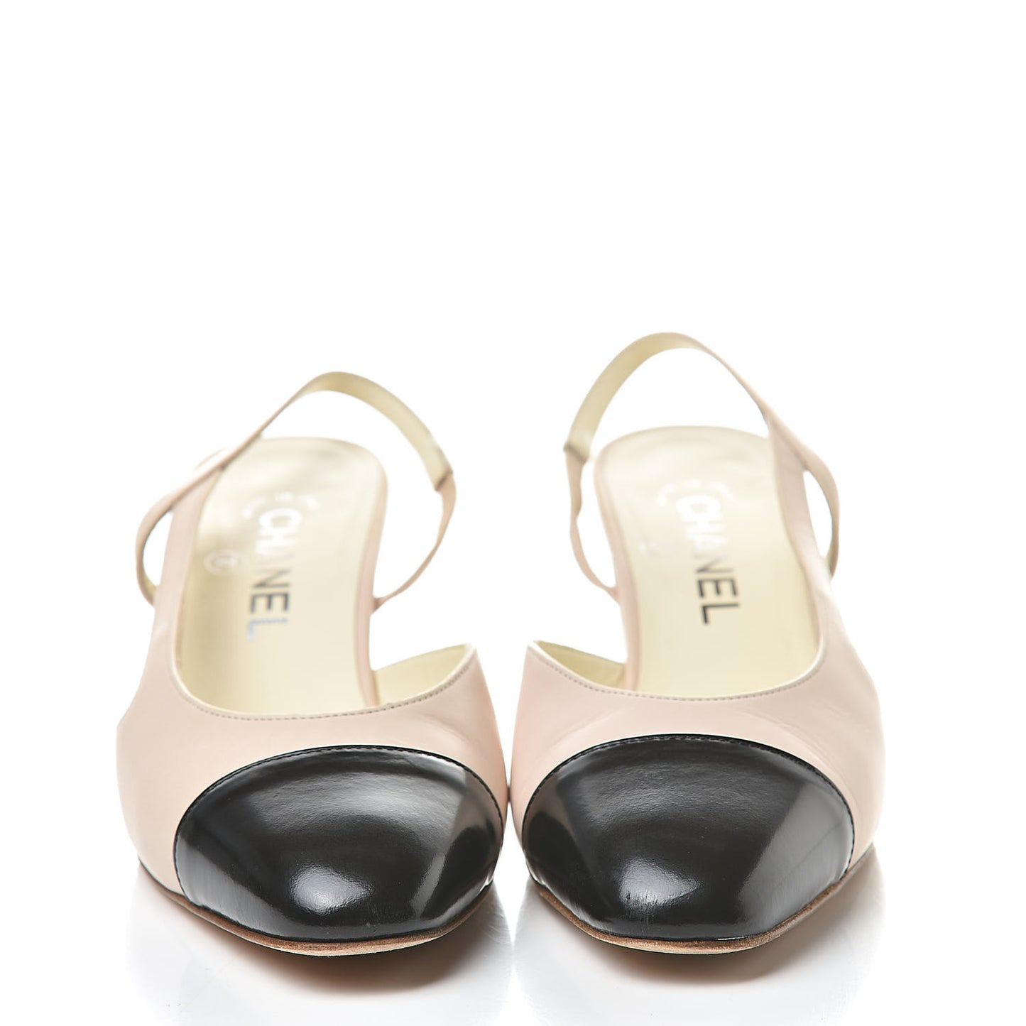 Calfskin Cap Toe CC Slingback Pumps 38 Beige Black