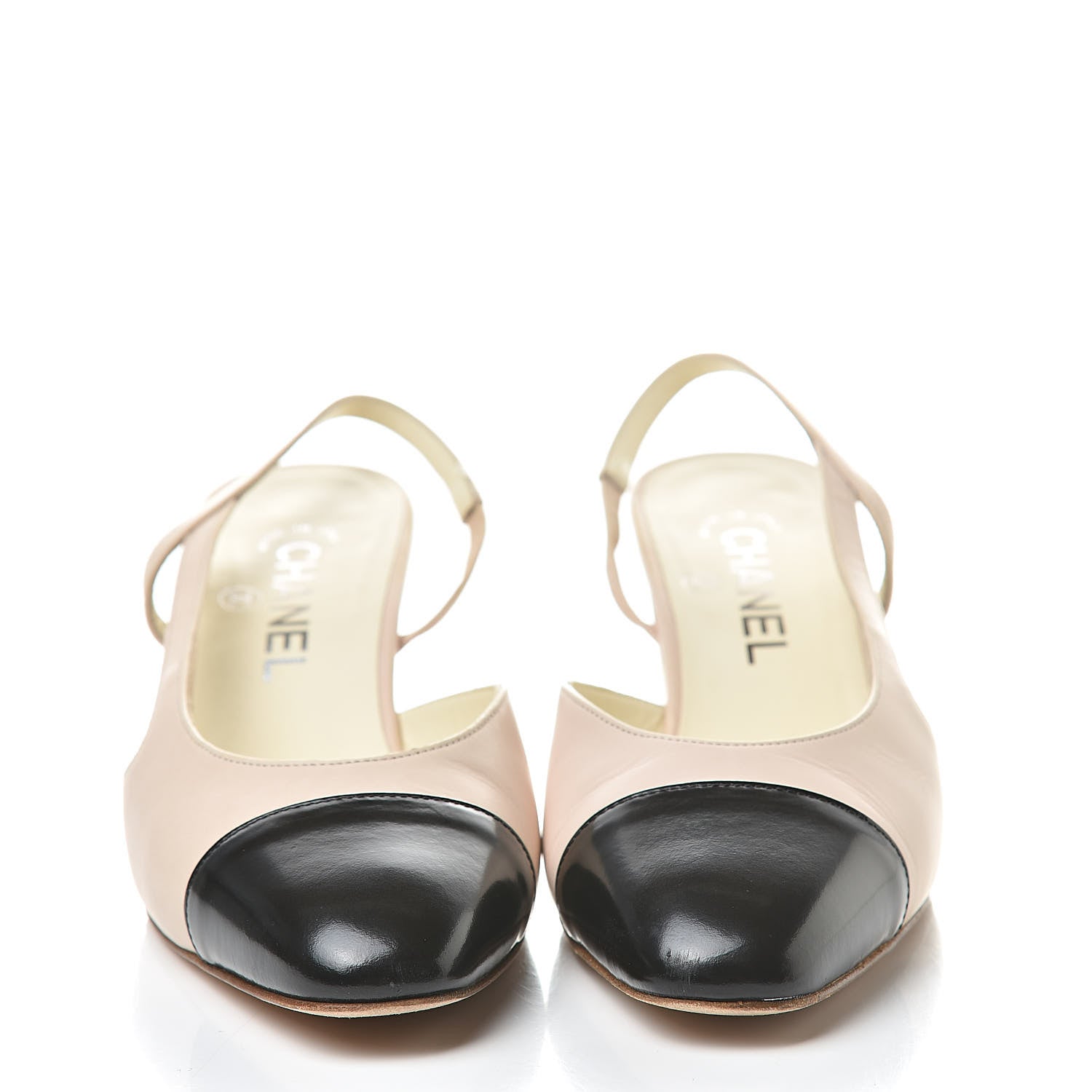 Chanel Calfskin Cap Toe CC Slingback Pumps 38 Beige Black 2 of 13