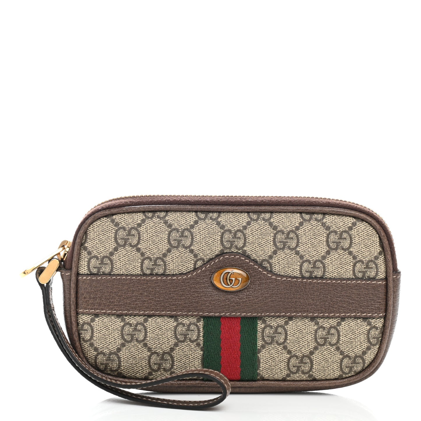 GG Supreme Monogram Ophidia Phone Case Wristlet Brown