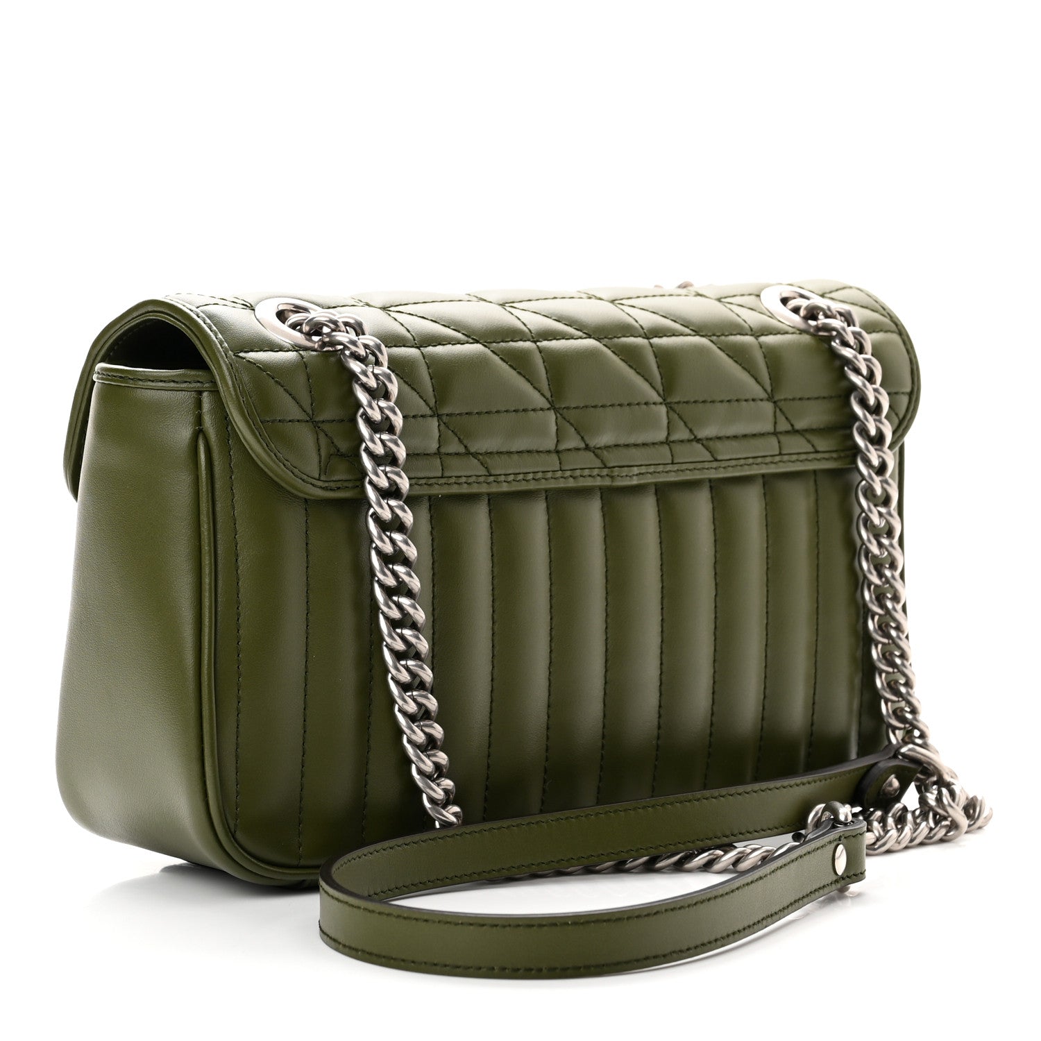 Gucci Calfskin Matelasse Aria Small GG Marmont Shoulder Bag Military Wood 3 of 9