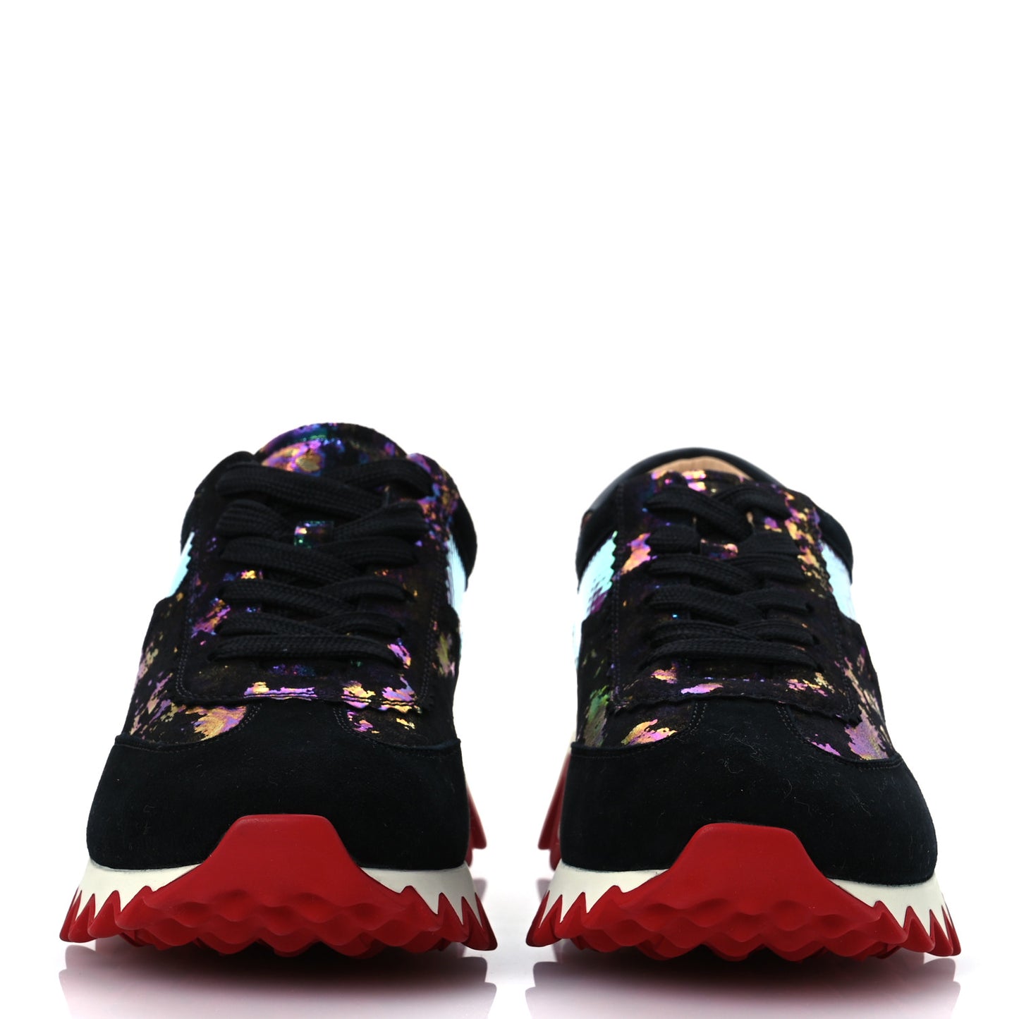 Suede Mesh Calfskin Loubishark Sneakers 38.5 Black Multicolor
