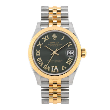 Rolex Stainless Steel 18K Yellow Gold Diamond 31mm Oyster Perpetual Datejust Watch Olive Green Roman 278273 1 of 5