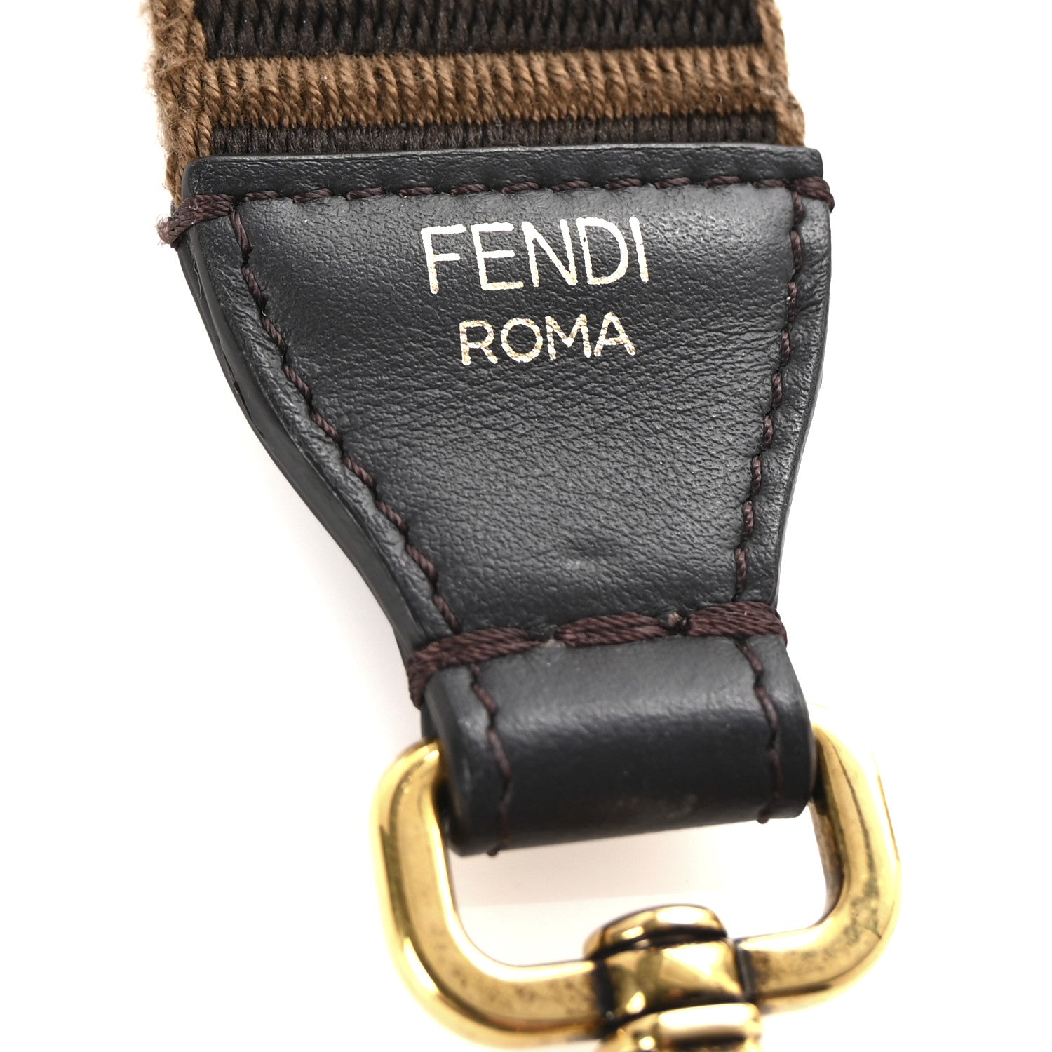 Fendi Ribbon Vitello Century FF 1974 Flat Studded Strap You Fango Marrone Ebano 4 of 5