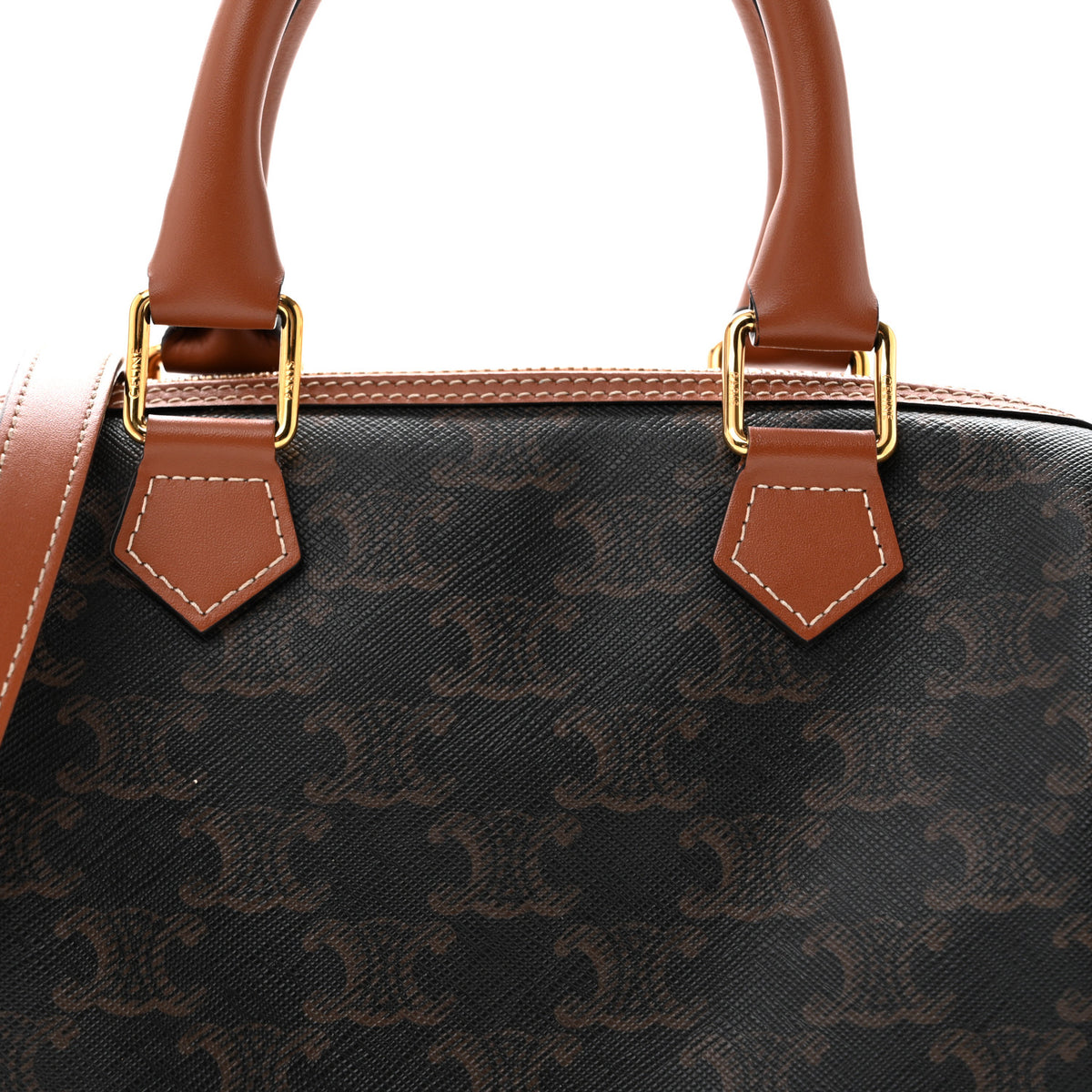 Triomphe Canvas Calfskin Small Boston Bag Tan