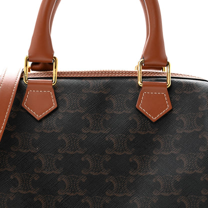 Celine Triomphe Canvas Calfskin Small Boston Bag Tan 7 of 12