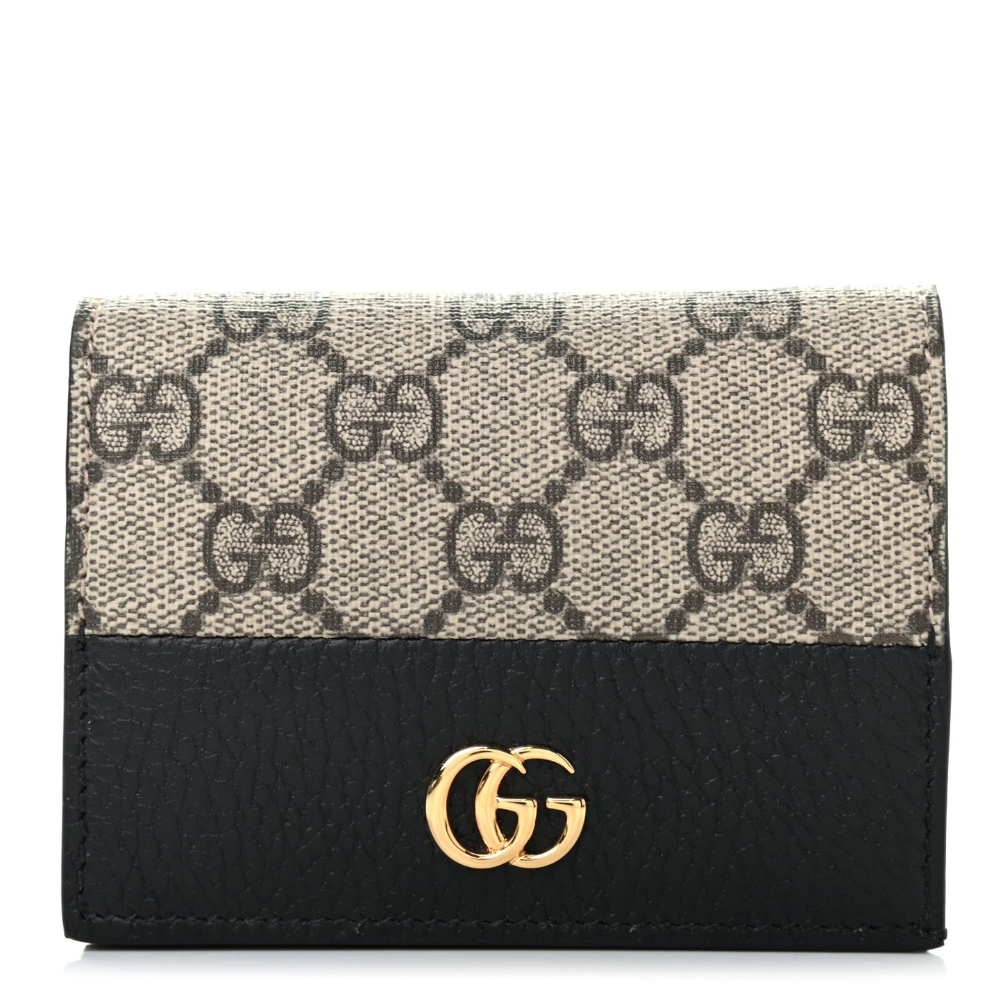 Dollar Calfskin GG Supreme Monogram GG Marmont Card Case Black Beige Ebony