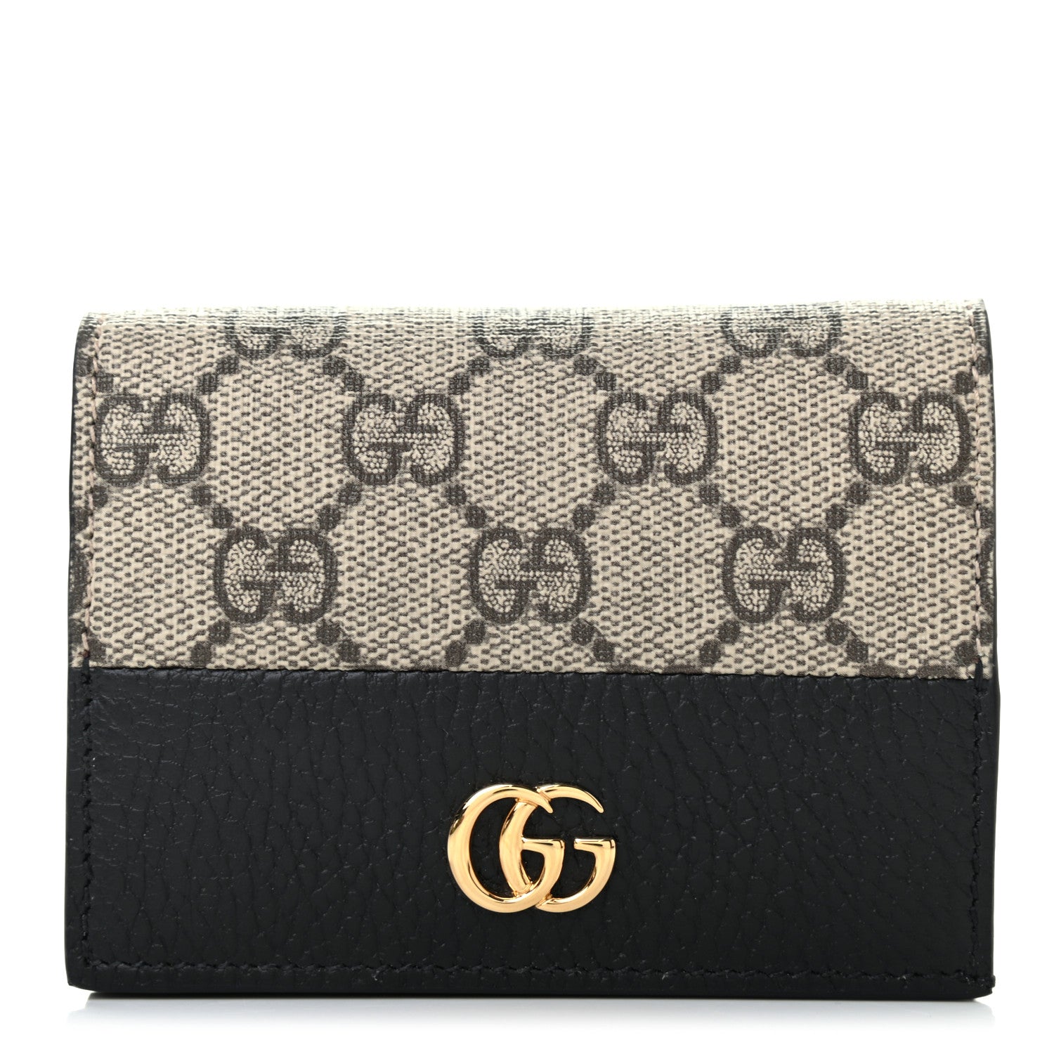 Gucci Dollar Calfskin GG Supreme Monogram GG Marmont Card Case Black Beige Ebony 1 of 7