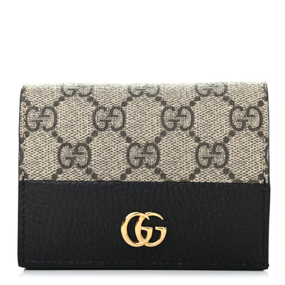 Gucci Dollar Calfskin GG Supreme Monogram GG Marmont Card Case Black Beige Ebony 1 of 7