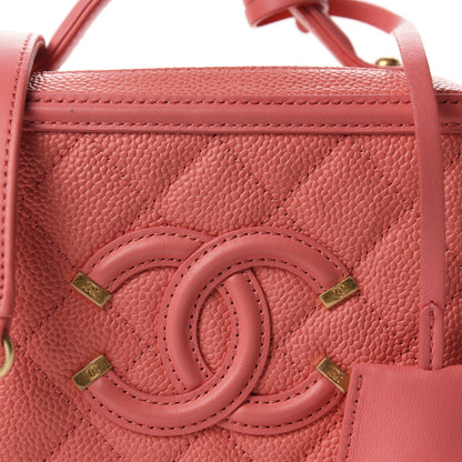 Chanel Caviar Quilted Small CC Filigree Vanity Case Coral 10 of 11