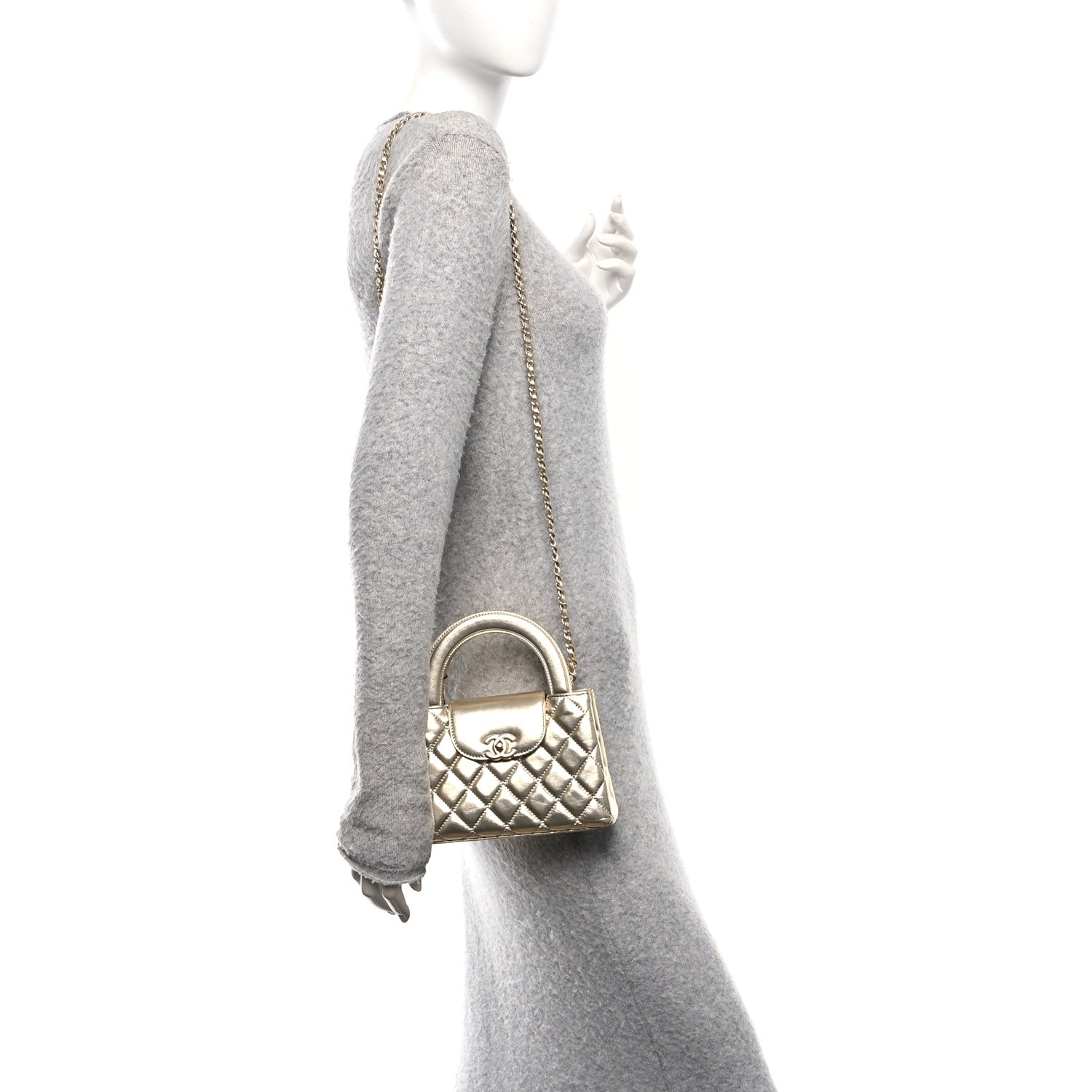 Chanel Metallic Shiny Aged Calfskin Quilted Nano Kelly Shopper