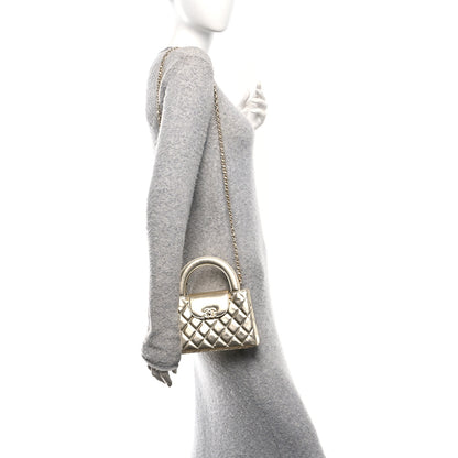 Chanel Metallic Shiny Aged Calfskin Quilted Nano Kelly Shopper Gold 2 of 11