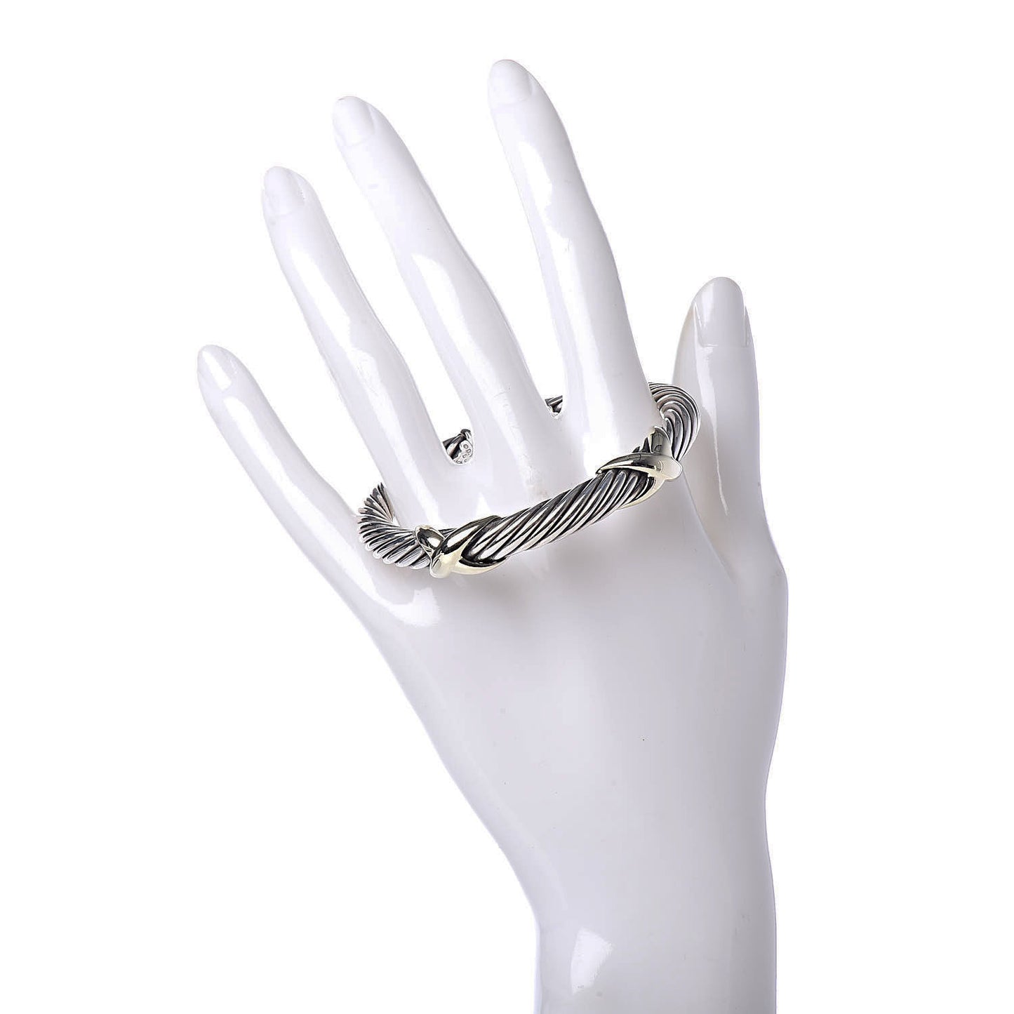 Sterling Silver 14K Yellow Gold 7mm Double X Cable Bracelet