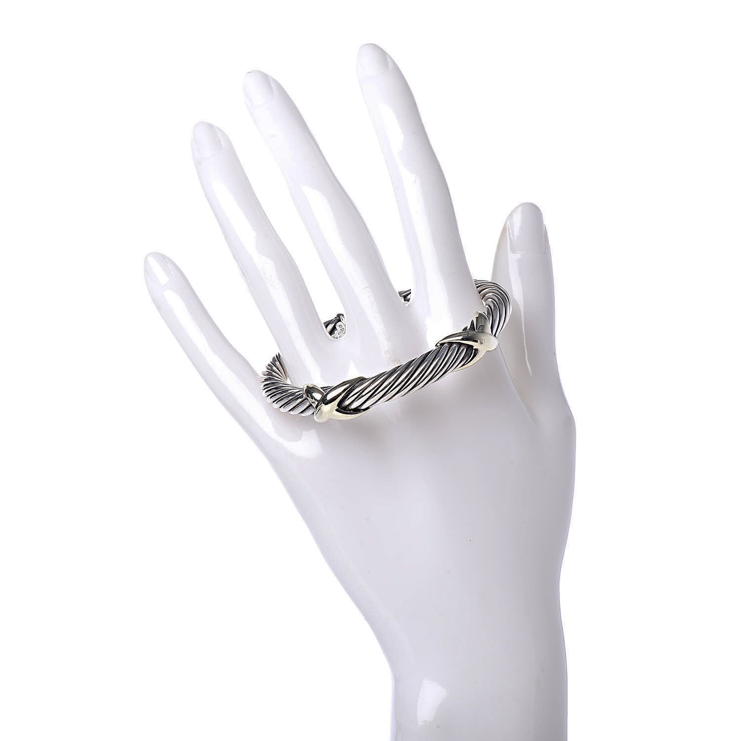 David Yurman Sterling Silver 14K Yellow Gold 7mm Double X Cable Bracelet 2 of 3