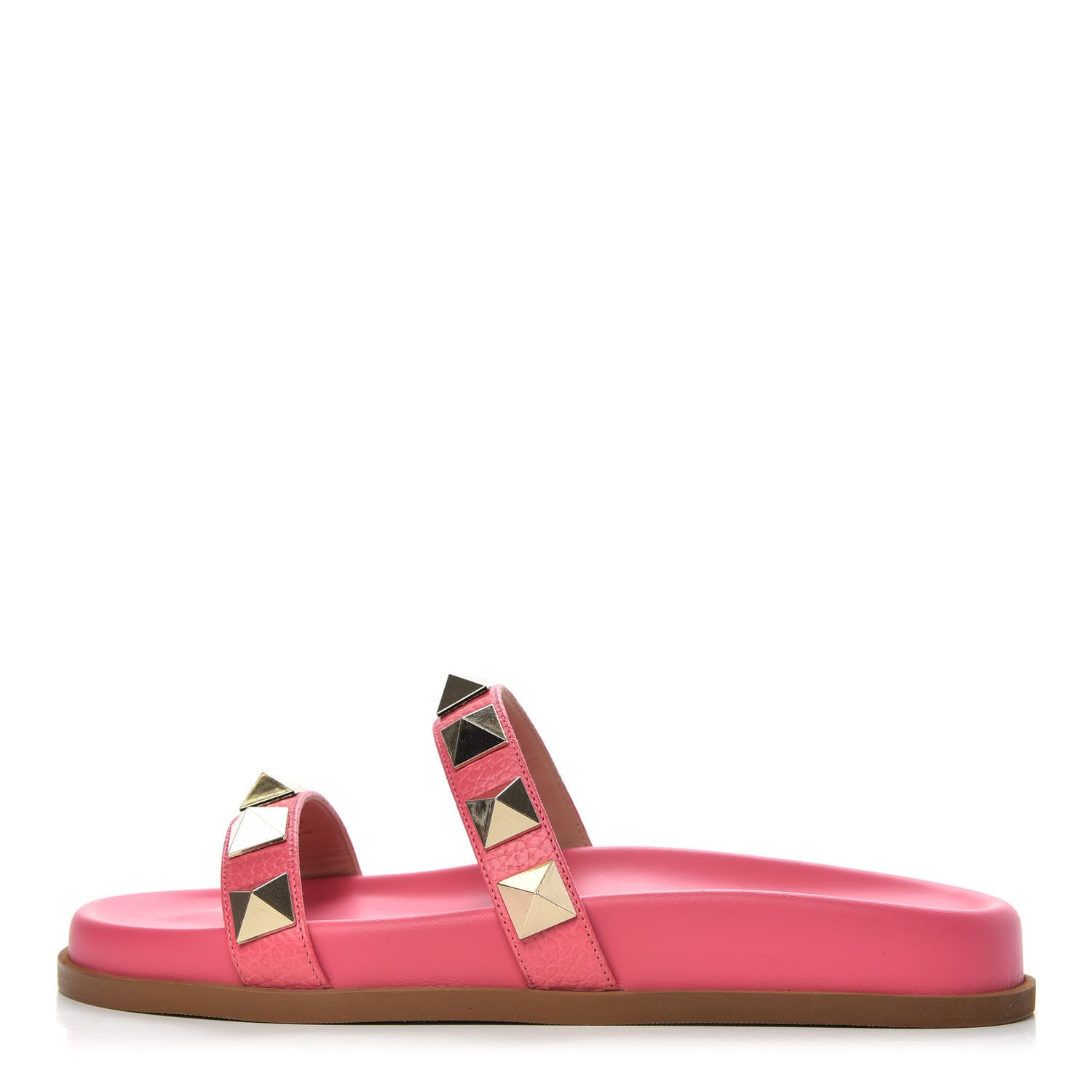 Valentino Garavani Pebbled Calfskin Macro Rockstud Lock Slide Sandals 35.5 Deep Fuxia 1 of 8