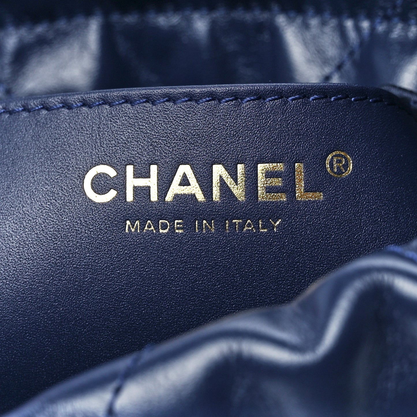Shiny Calfskin Quilted Mini Chanel 22 Navy Blue