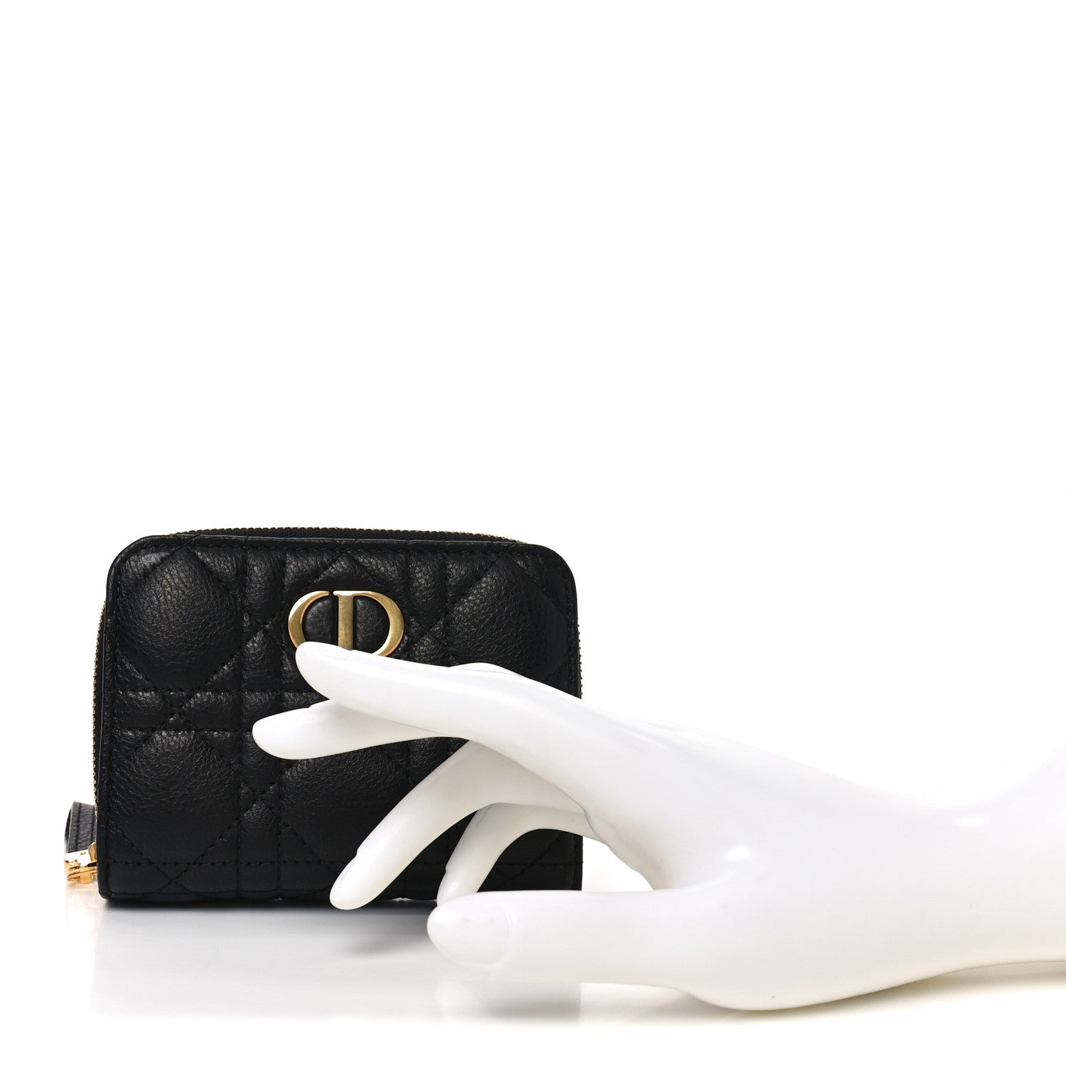 Christian Dior Grained Calfskin Supple Cannage Caro Scarlet Zipped Wallet Black 2 of 8