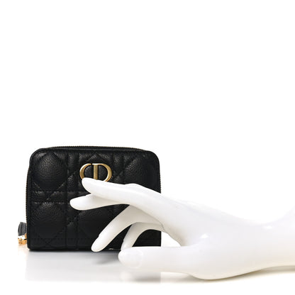 Christian Dior Grained Calfskin Supple Cannage Caro Scarlet Zipped Wallet Black 2 of 8