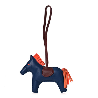 Hermes Milo Lambskin Grigri Rodeo Horse Bag Charm MM Bleu De Malte Rouge H Orange Poppy 1 of 3
