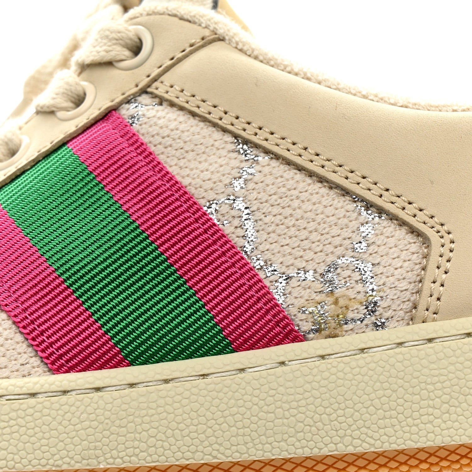 Gucci Lame GG Monogram Nubuck Web Screener Sneakers 36 Gardenia Silver Dusty Milk White 10 of 10