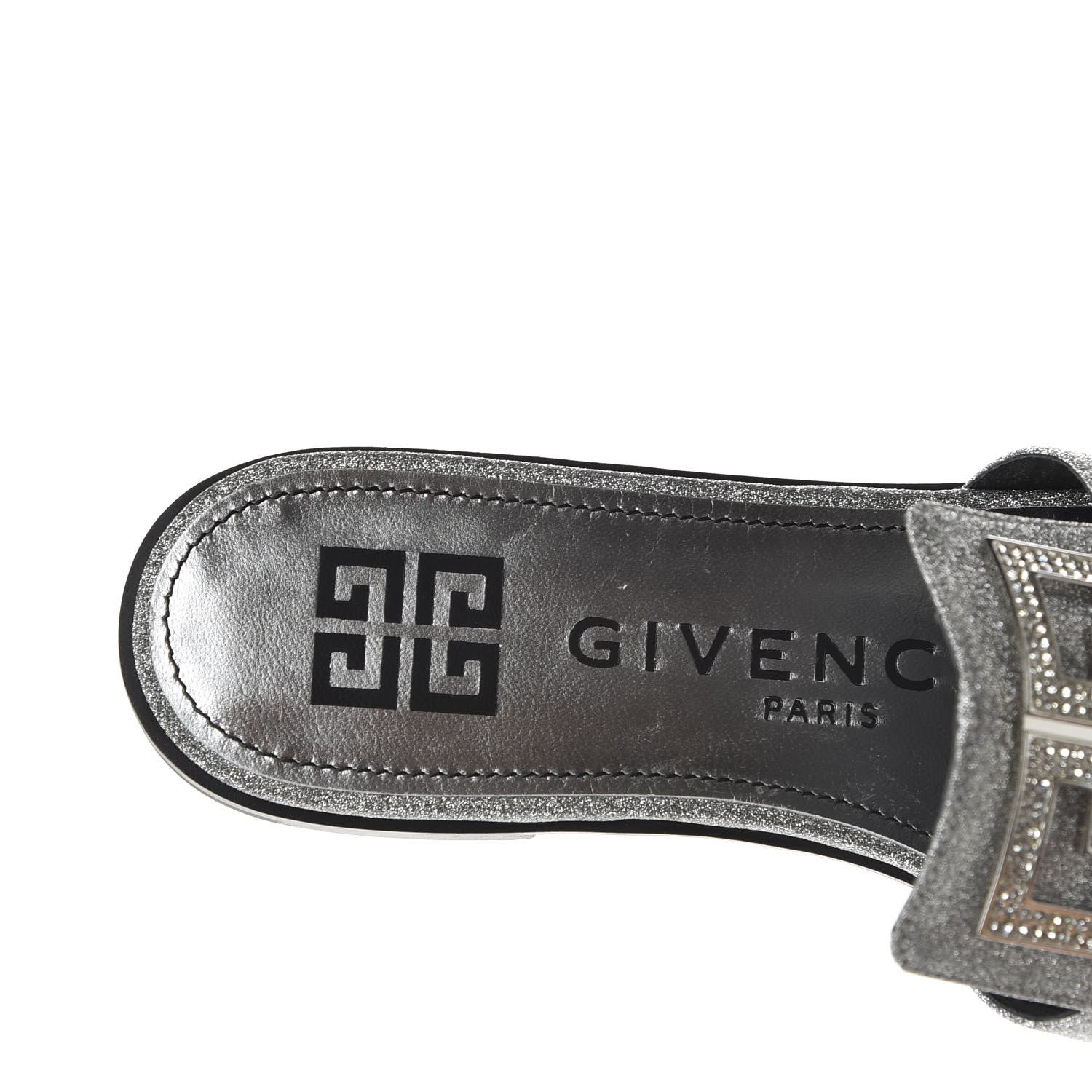 Givenchy Glitter Embellished Calfskin 4G Flat Sandals 36.5 Silver 8 of 10