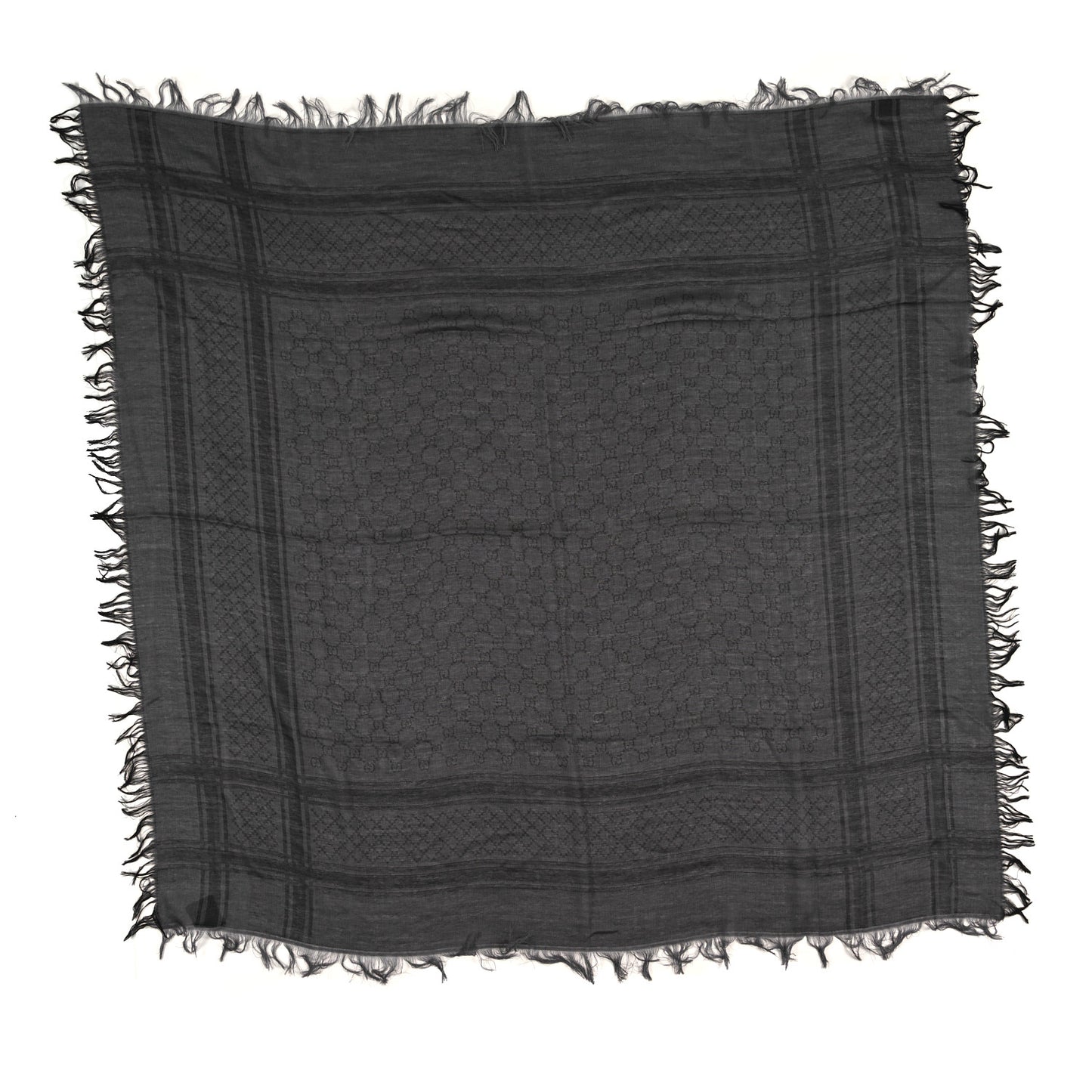 Wool Silk GG Monogram Diamante Plaid Surviee Shawl Graphite Black