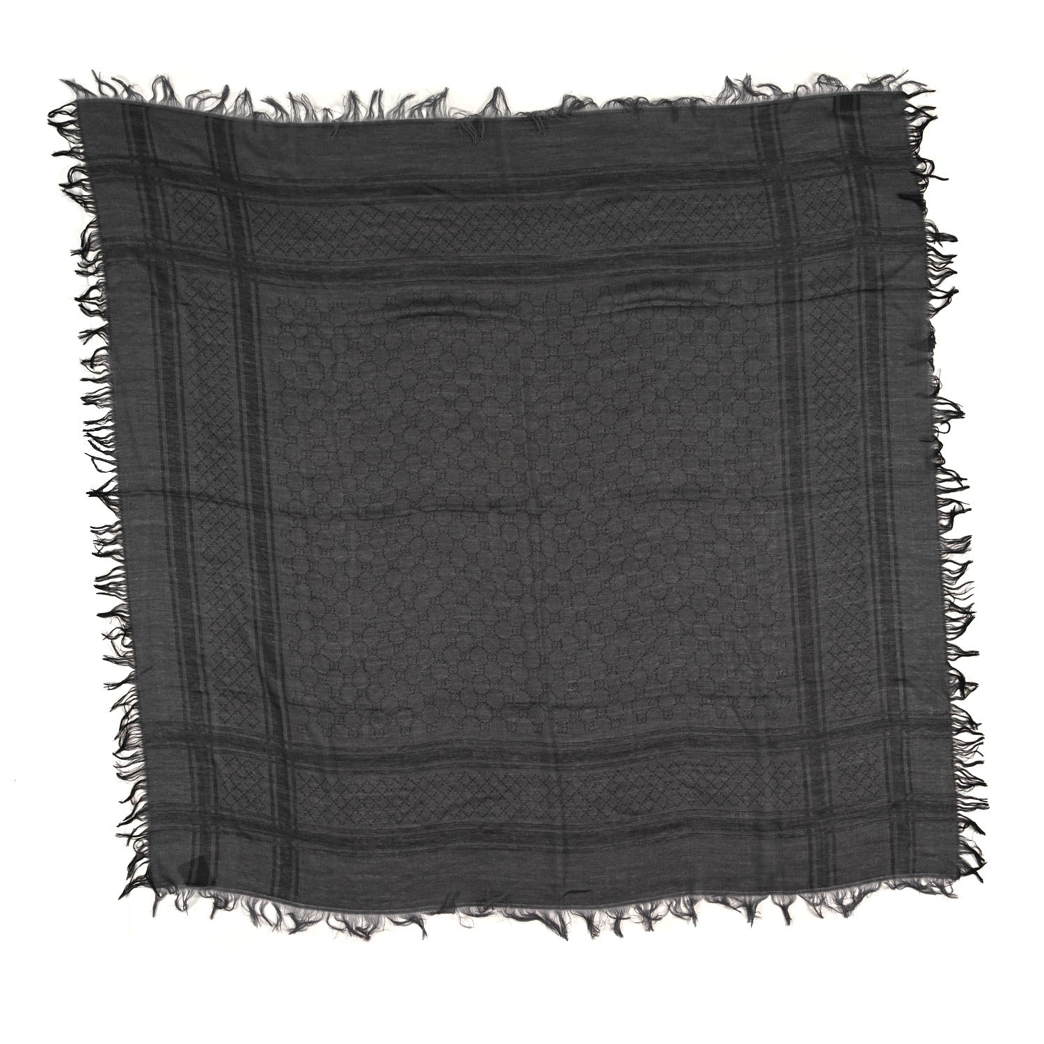 Gucci Wool Silk GG Monogram Diamante Plaid Surviee Shawl Graphite Black 1 of 4