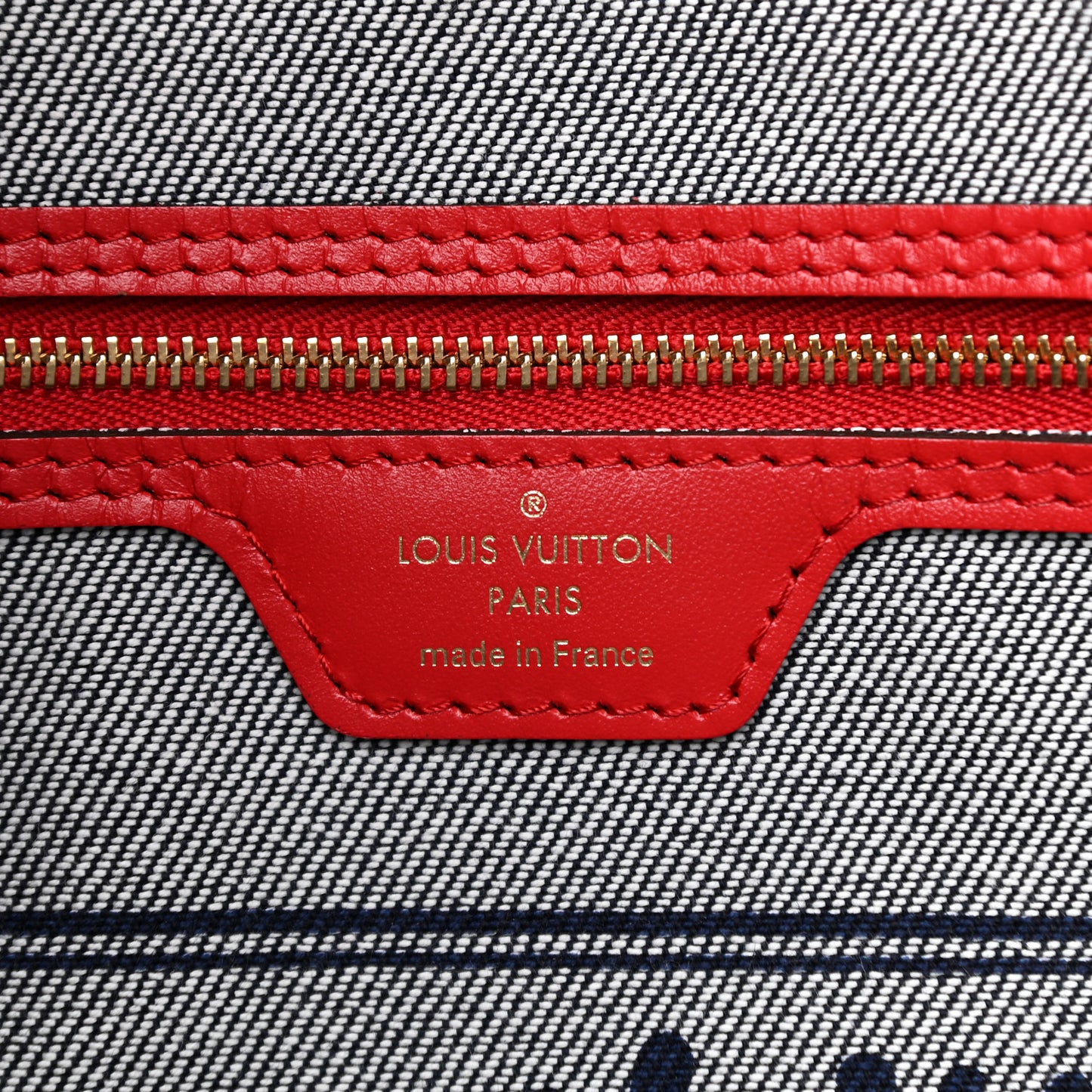 Denim Damier Monogram Patchwork Neverfull Blue Rouge