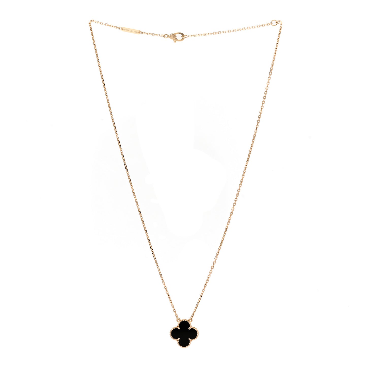 18K Yellow Gold Black Onyx Vintage Alhambra Pendant Necklace