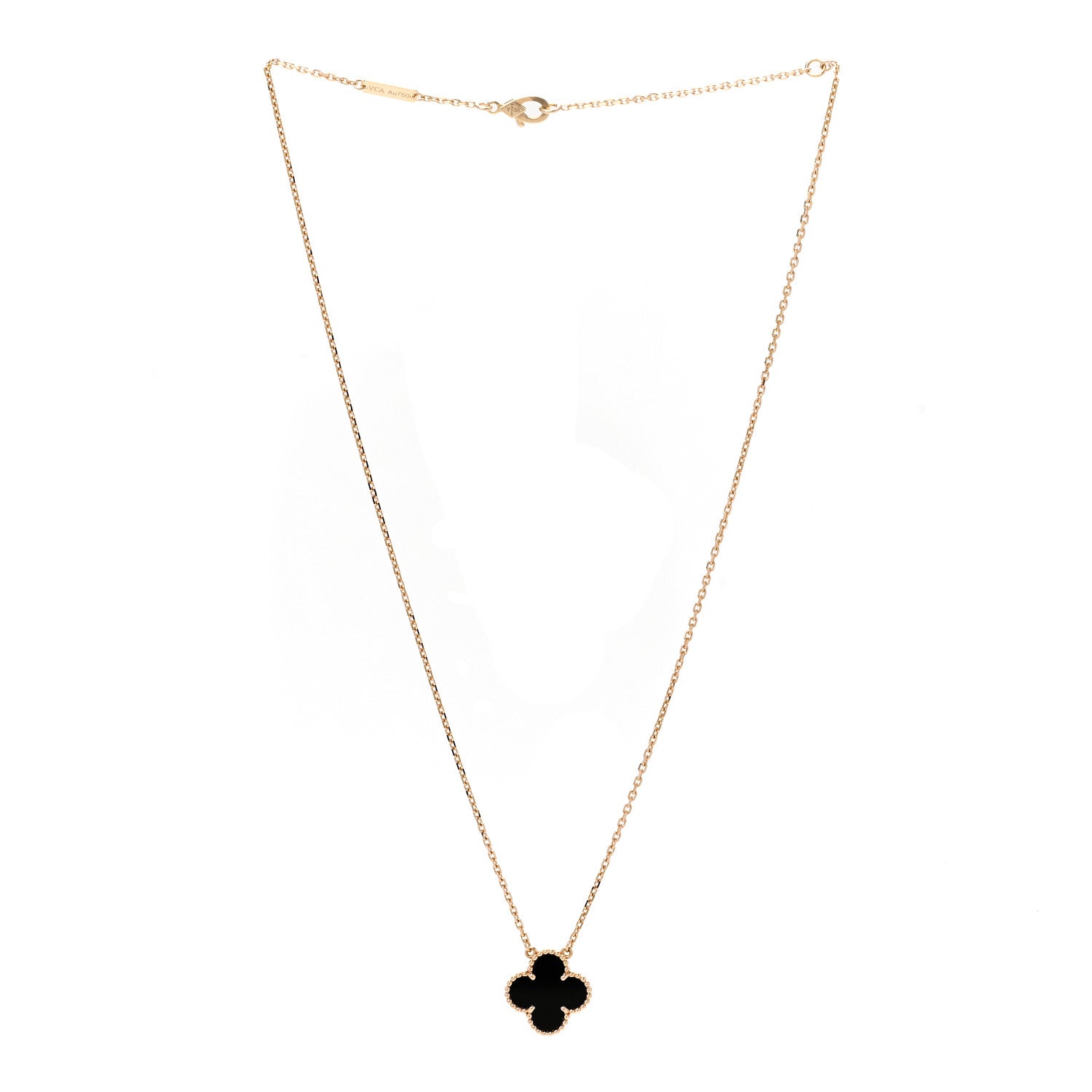 Van Cleef & Arpels 18K Yellow Gold Black Onyx Vintage Alhambra Pendant Necklace 3 of 6