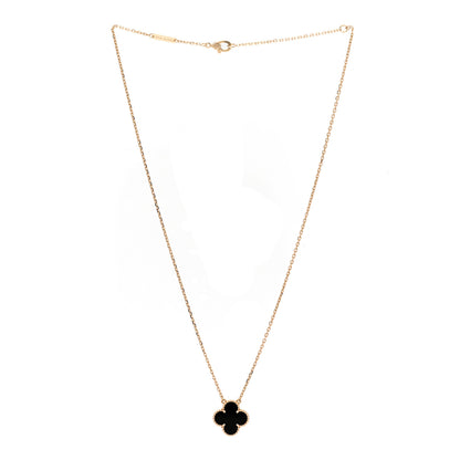 Van Cleef & Arpels 18K Yellow Gold Black Onyx Vintage Alhambra Pendant Necklace 3 of 6