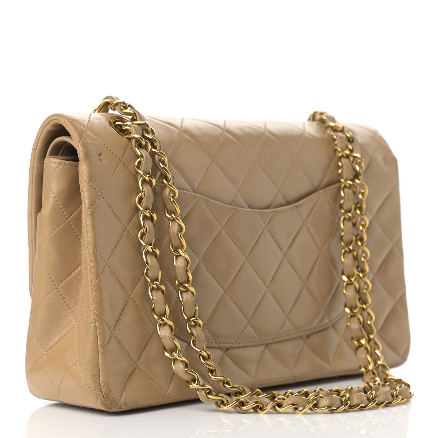 Lambskin Quilted Medium Double Flap Beige