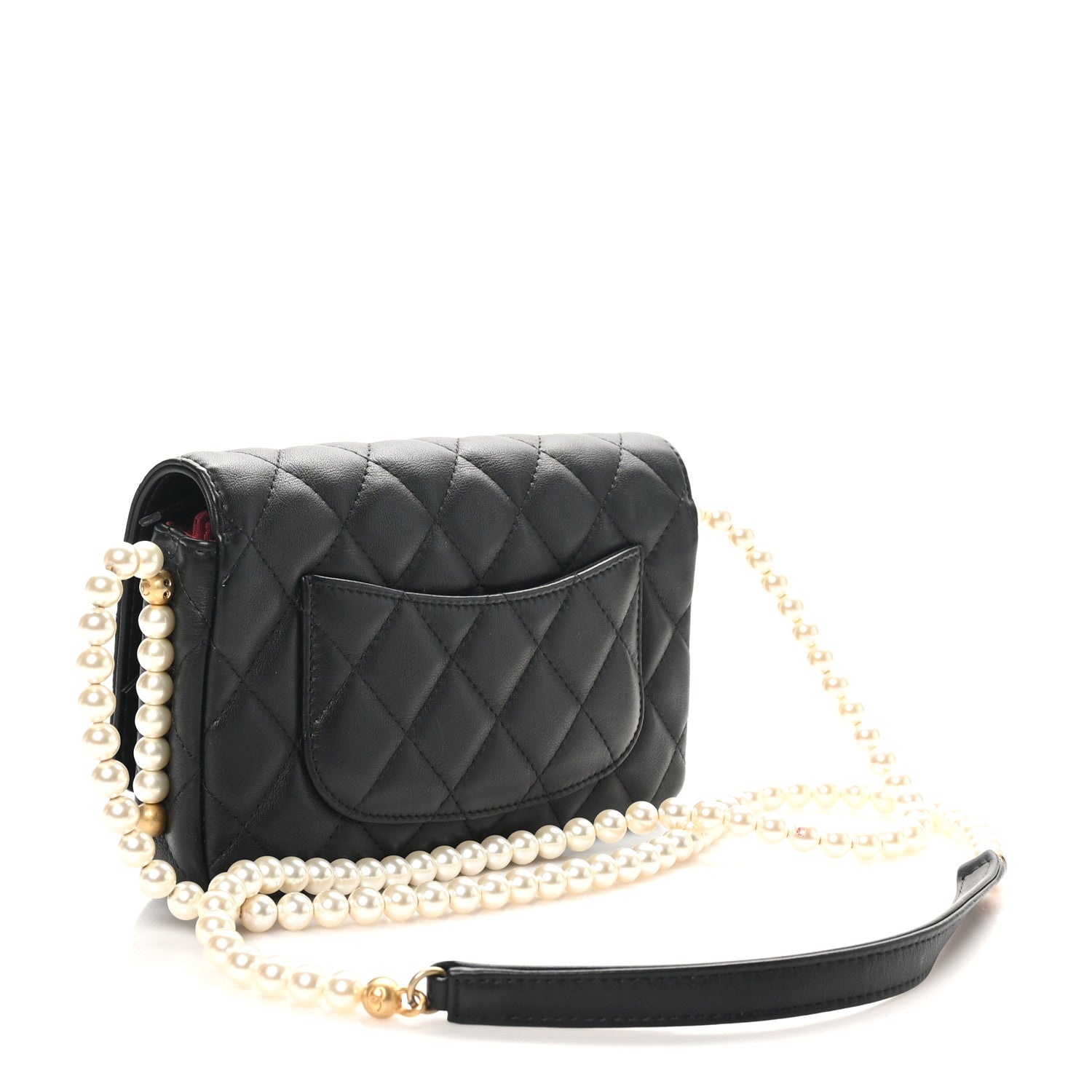 Chanel Calfskin Quilted Pearl Wallet On Chain WOC Black 2 of 11
