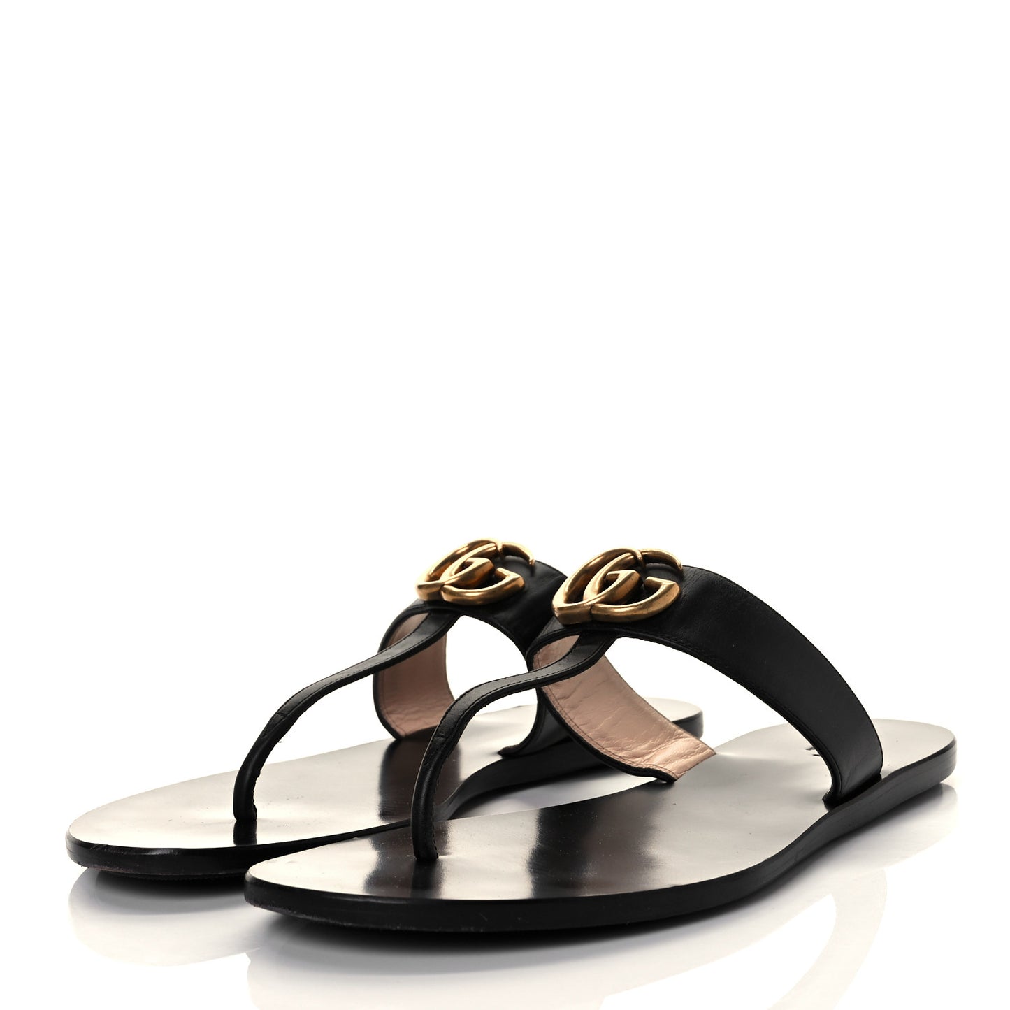 Calfskin GG Marmont Thong Sandals 38.5 Black