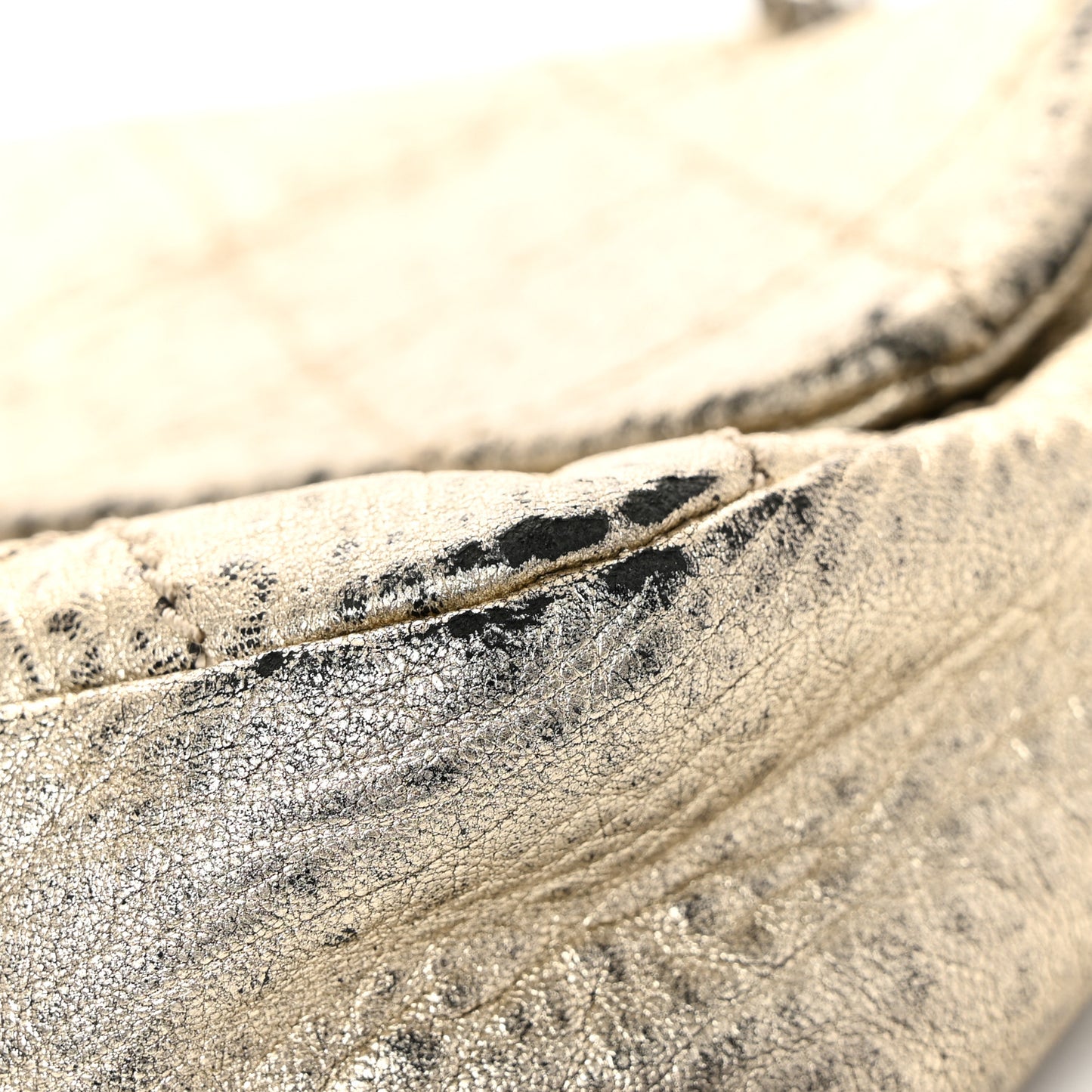 Distressed Metallic Lambskin Quilted Le Marais Ligne Flap Gold