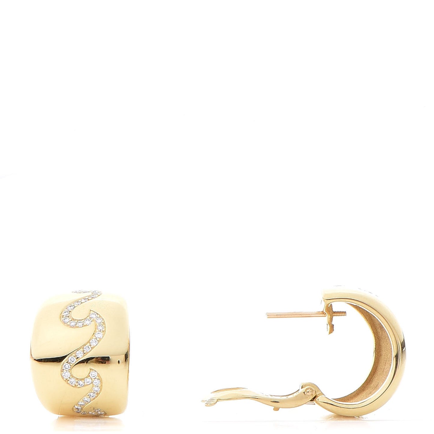 18K Yellow Gold Diamond Wave Huggie Earrings