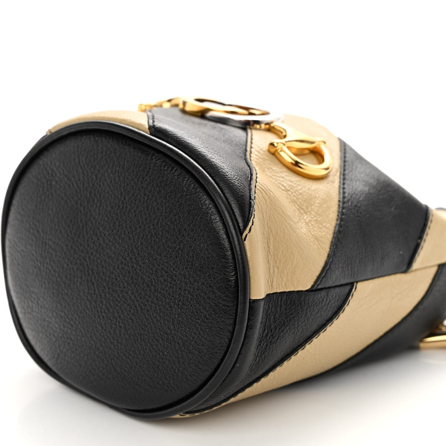 Calfskin Diagonal Striped Mini Zumi Bucket Bag Black Beige