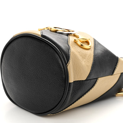 Gucci Calfskin Diagonal Striped Mini Zumi Bucket Bag Black Beige 9 of 9