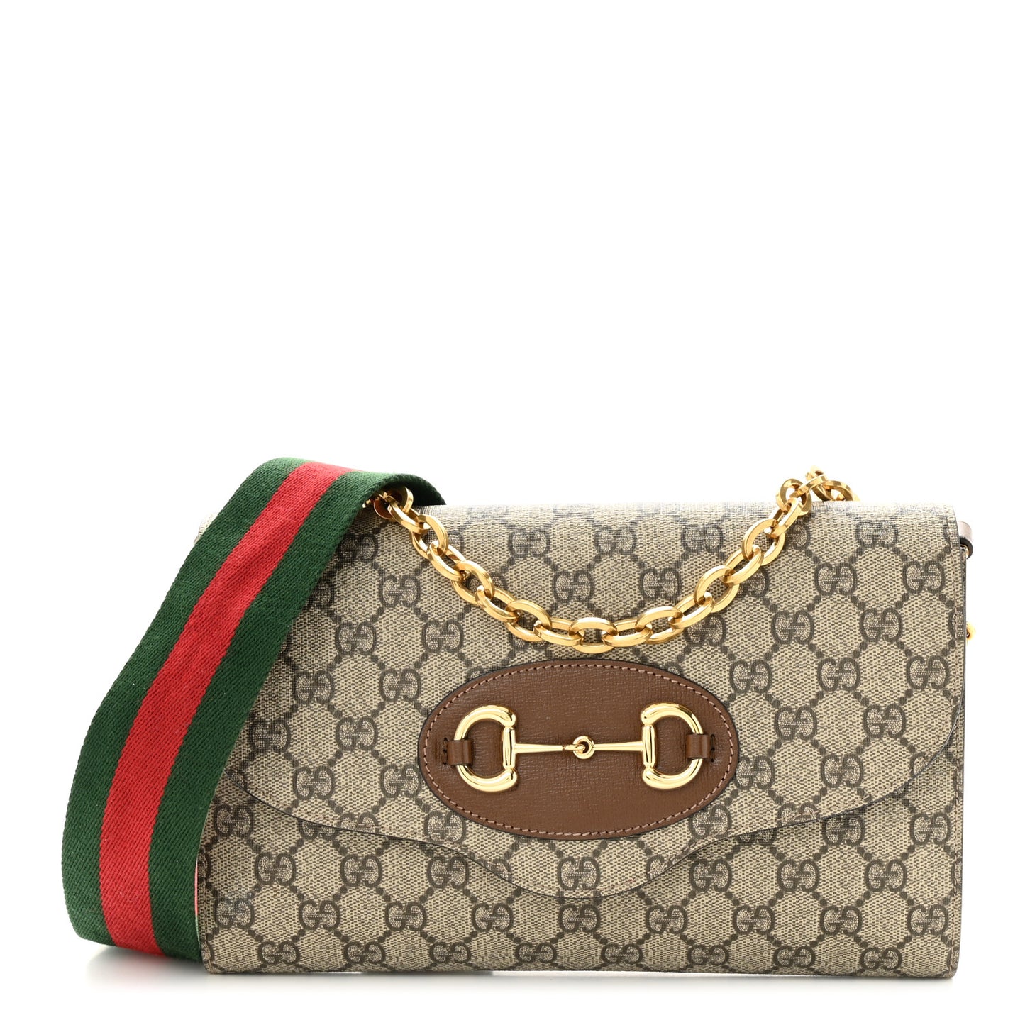 GG Supreme Monogram Azalea Calfskin Web Small Horsebit 1955 Crossbody Bag Beige Ebony Brown Sugar