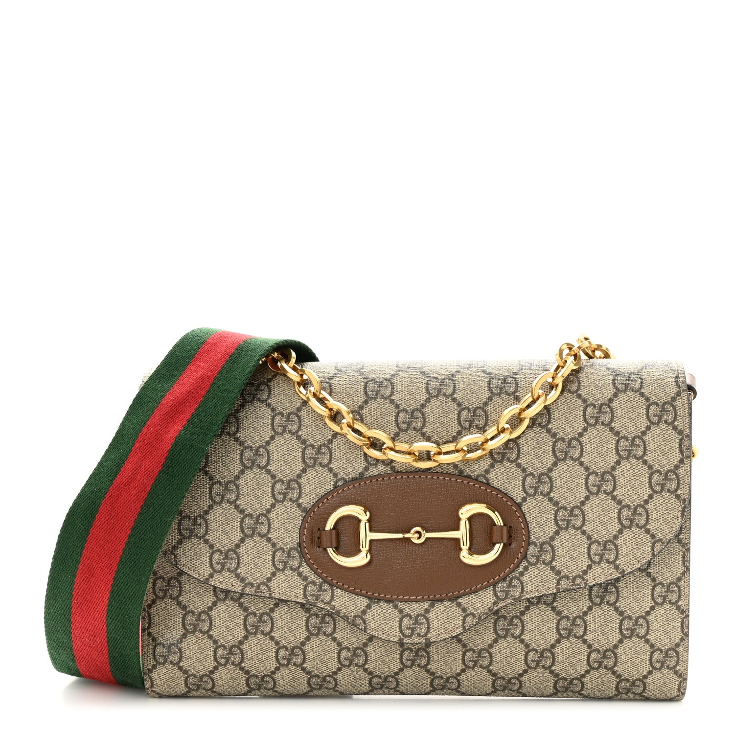 Gucci GG Supreme Monogram Azalea Calfskin Web Small Horsebit 1955 Crossbody Bag Beige Ebony Brown Sugar 1 of 10