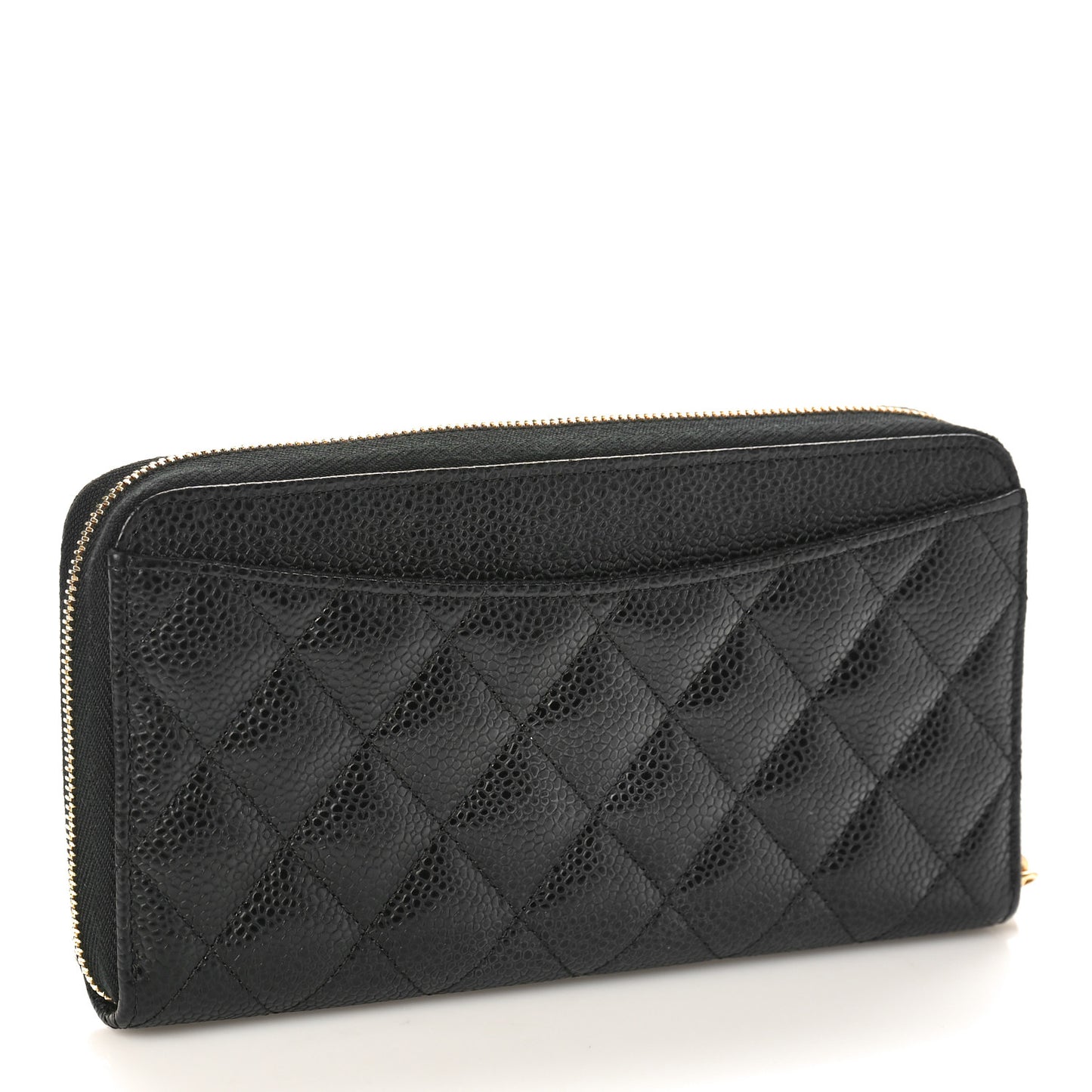 Caviar Quilted Large Gusset Zip Around Wallet Black