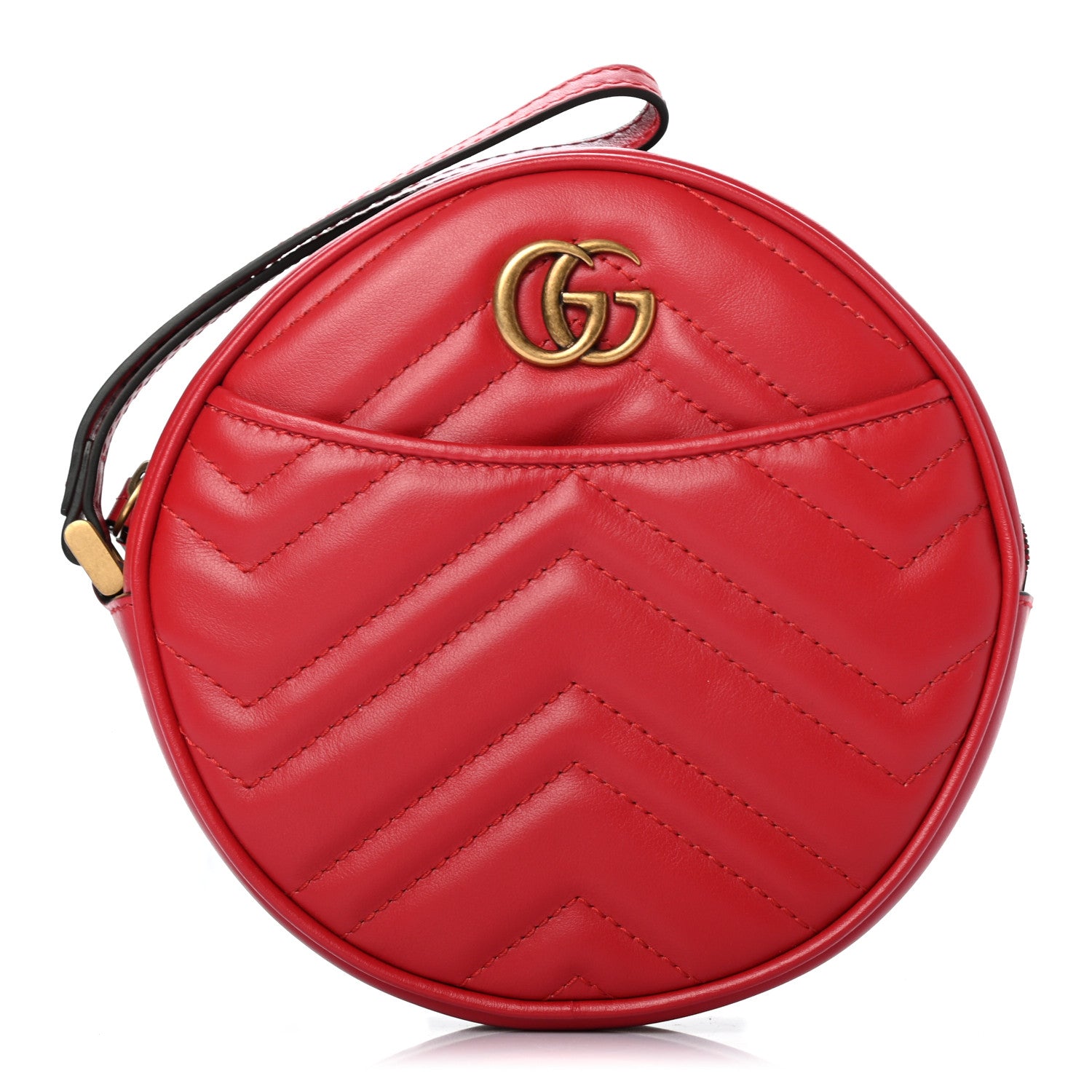 Gucci Calfskin Matelasse GG Marmont Round Wrist Wallet Hibiscus Red 1 of 7