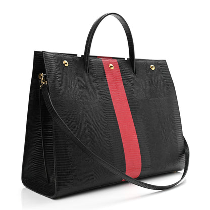 Burberry Calfskin Lizard Embossed Large Title Tote Black 3 of 11
