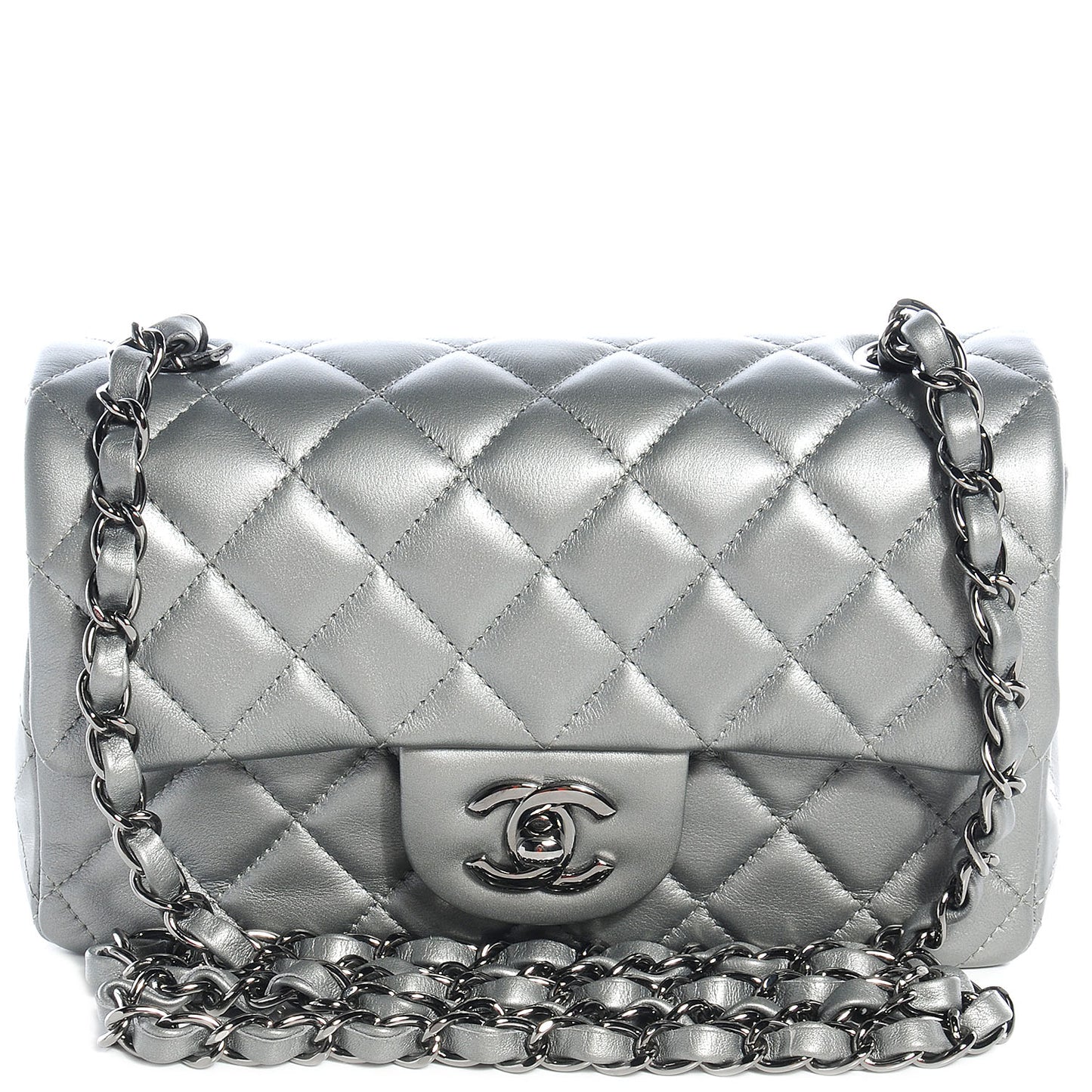 Lambskin Quilted Mini Flap Silver