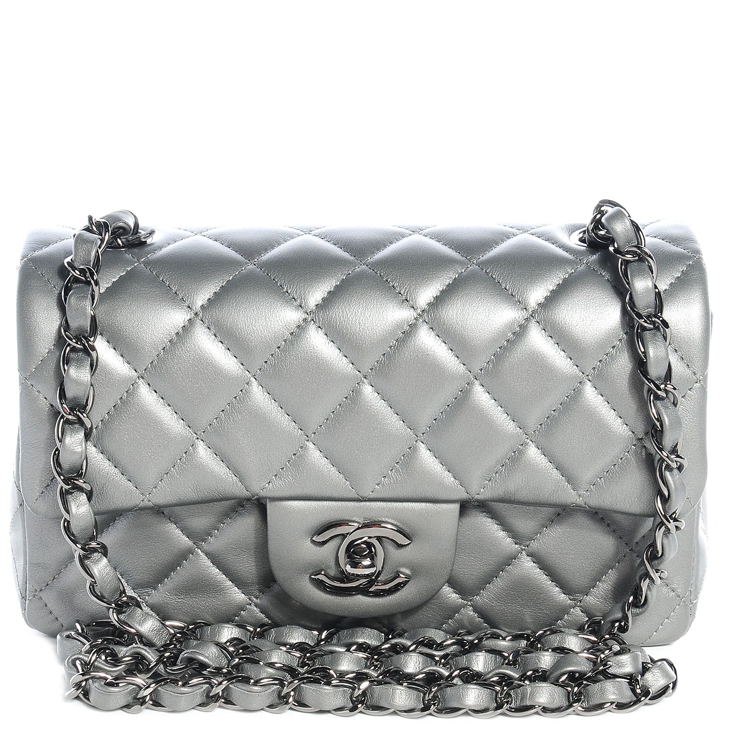 Chanel Lambskin Quilted Mini Flap Silver 1 of 9