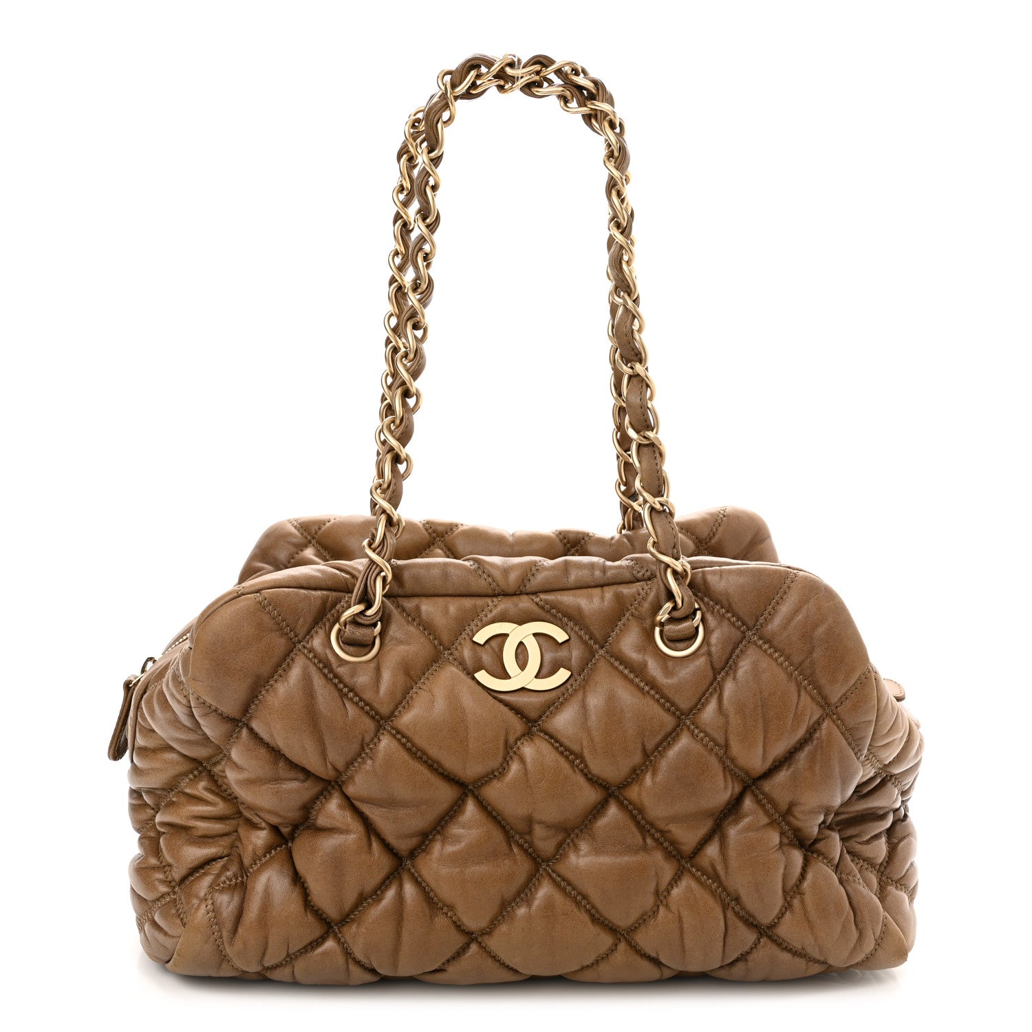 Chanel Lambskin Bubble Quilt Bowler Dark Beige 1 of 10
